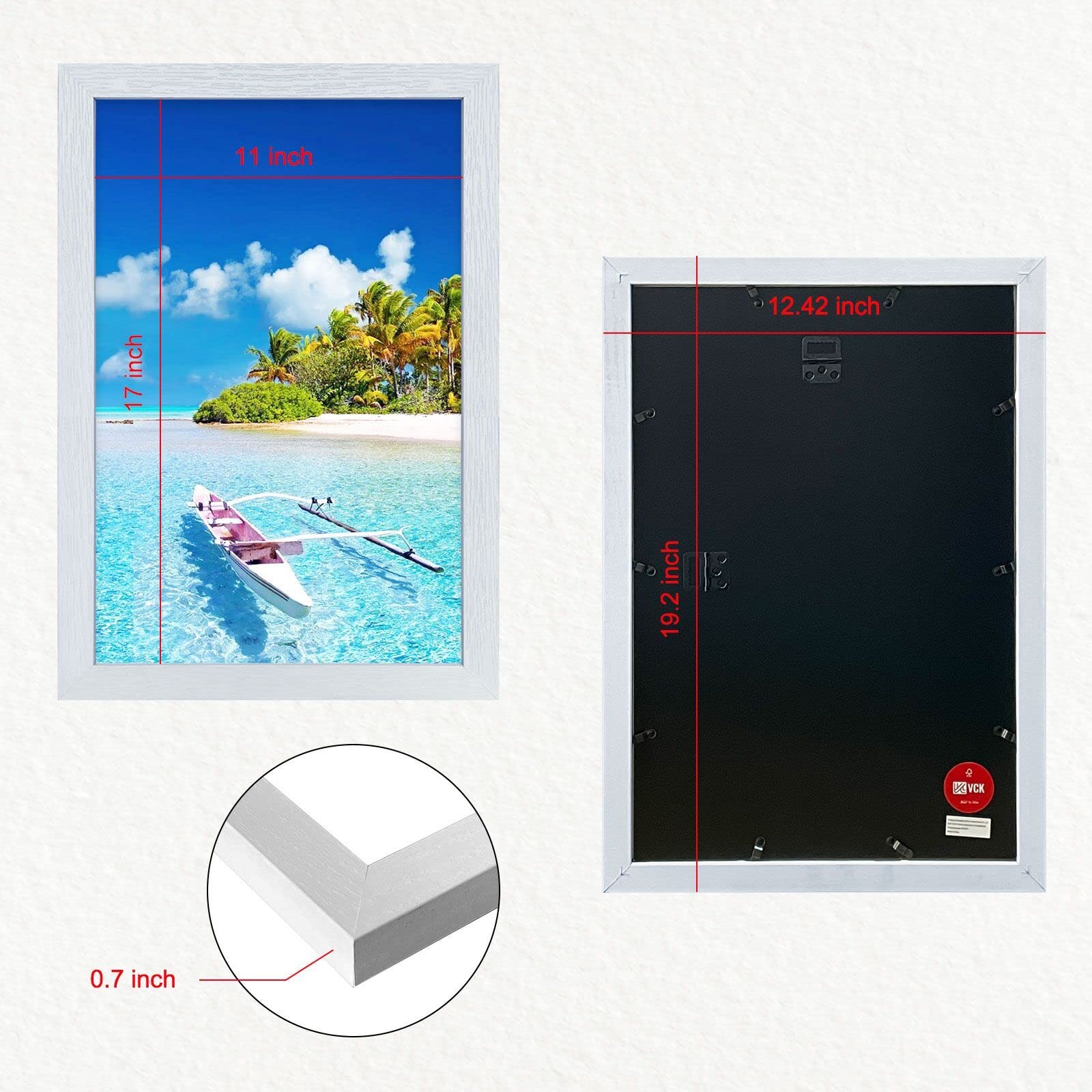VCK 11×17 Inch Wooden Poster Frame - White Certificate Display with Shatterproof Plexiglass, Wall Mountable Picture Frame for Home Office & Gallery Decor - Perfect for Diplomas, Artwork, and Photo Displays