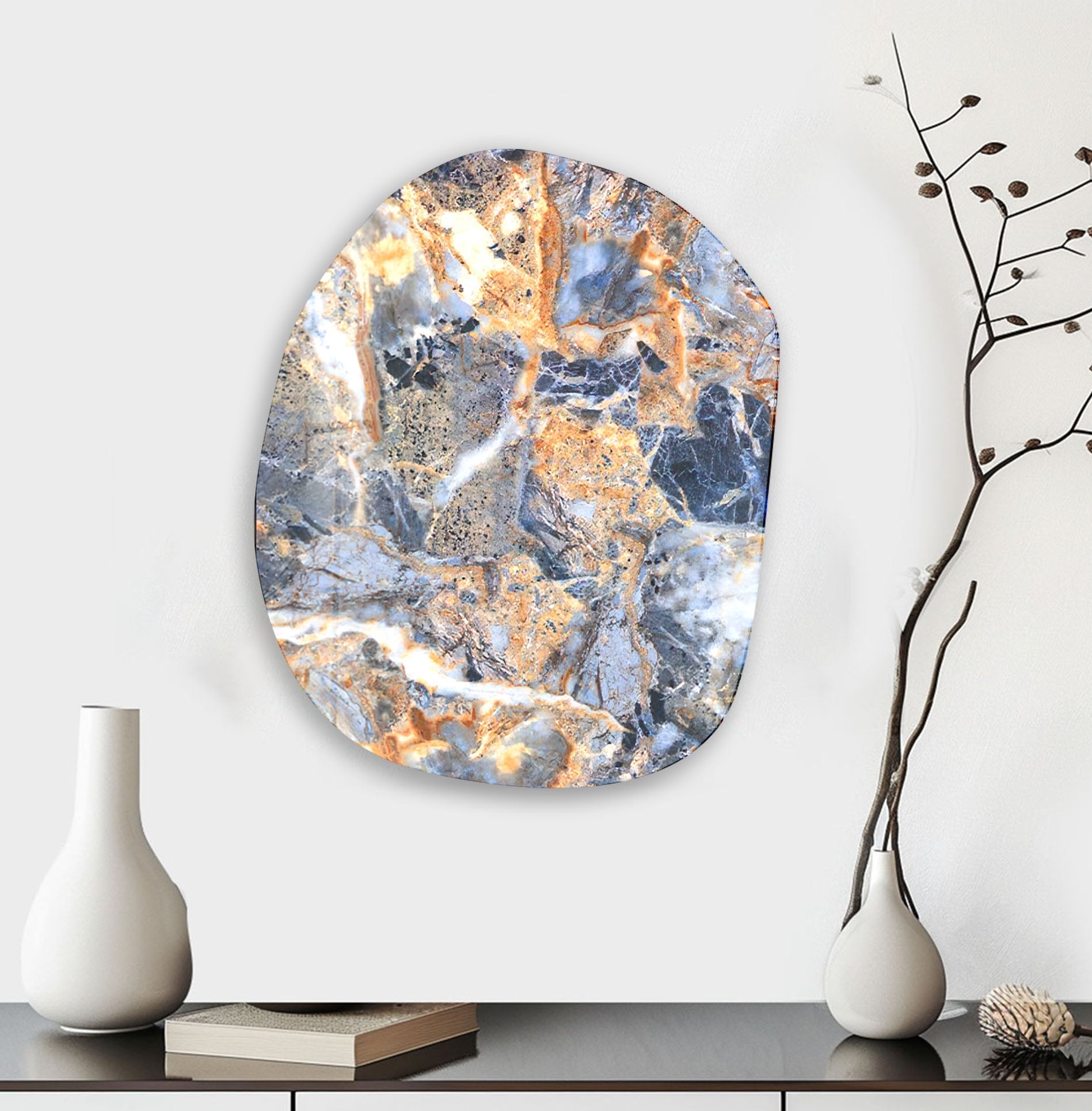 Blue Marble Printing Oval Glass Wall Art - Handmade Modern Home Decor for Living Room, Bedroom & Office - Perfect Gift for Housewarming & Holidays