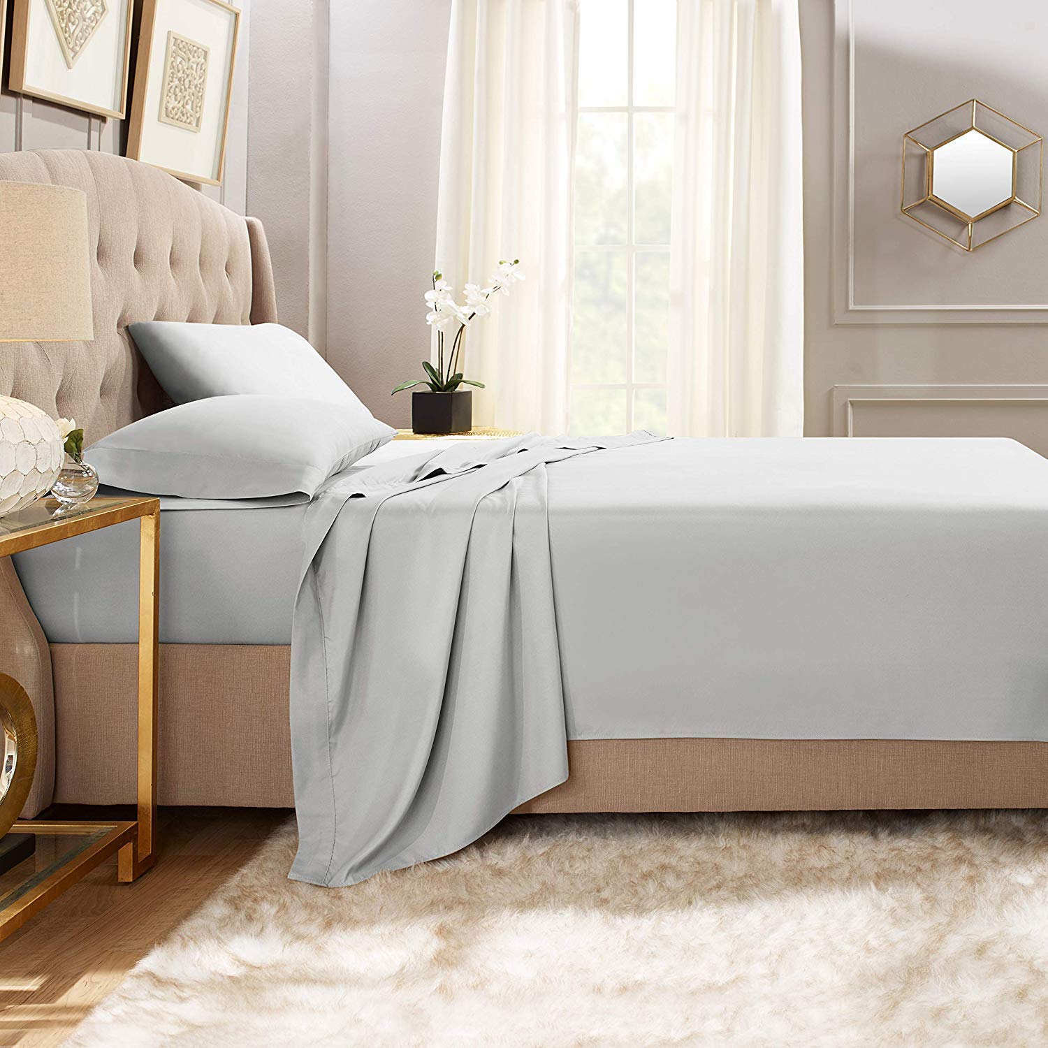4-Piece RV King Bed Sheet Set - 100% Cotton 800 Thread Count with 16-Inch Deep Pockets | Light Grey | Soft & Breathable for Comfortable Sleep | Perfect for RVs, Campers, and Small Spaces