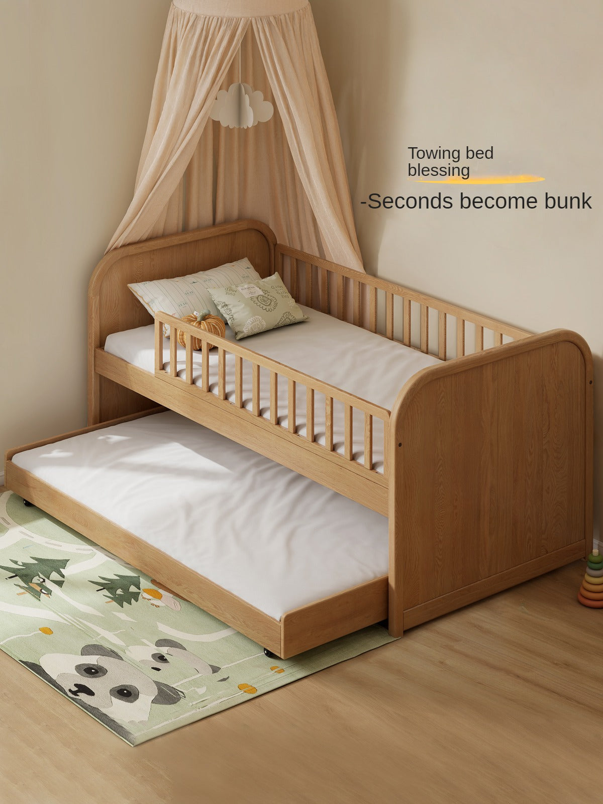 Solid Oak Wood Multi-Function Storage Bed with Wide Underbed Drawers - Perfect for Bedroom Organization & Small Space Living