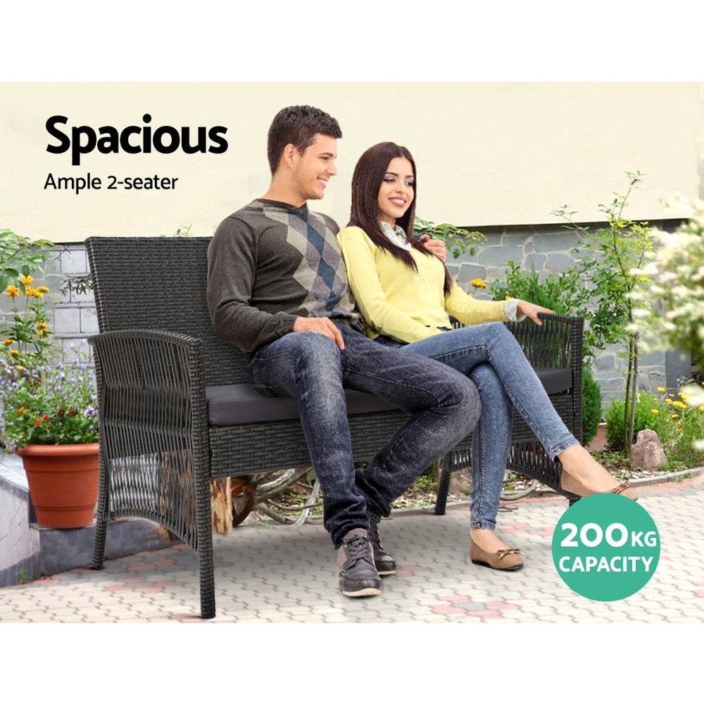 4-Piece Outdoor Wicker Sofa Set with Harp Chairs and Table - Grey Patio Garden Furniture for Backyard, Poolside & Terrace Relaxation