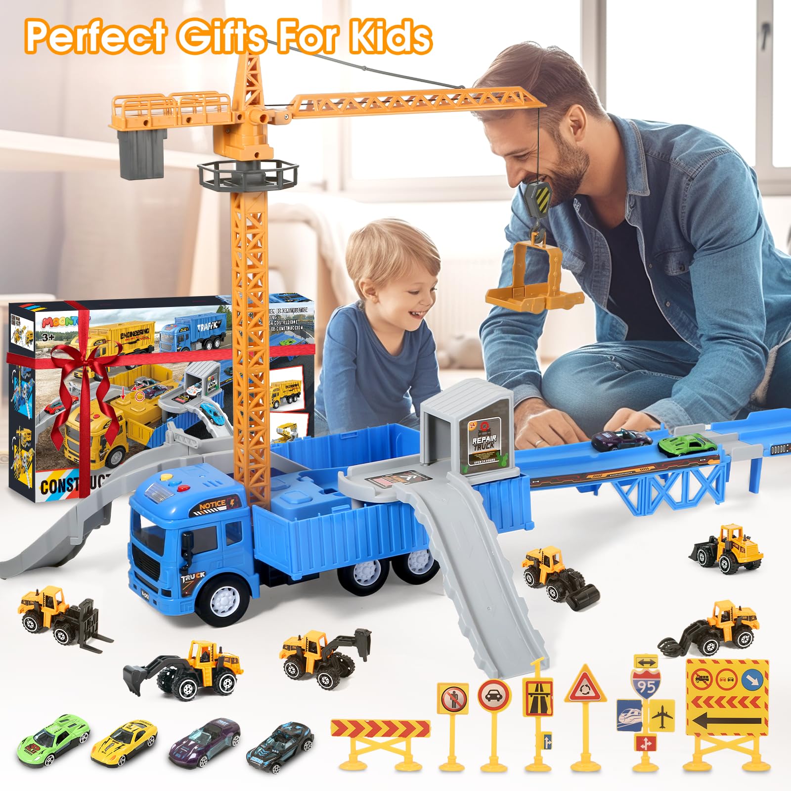 Best Construction Truck Toys Set for Kids - Alloy Crane, Excavator, Forklift, Bulldozer & Dump Trucks with Ejection Track - Perfect Gift for 3-7 Year Old Boys | STEM Learning & Imaginative Play