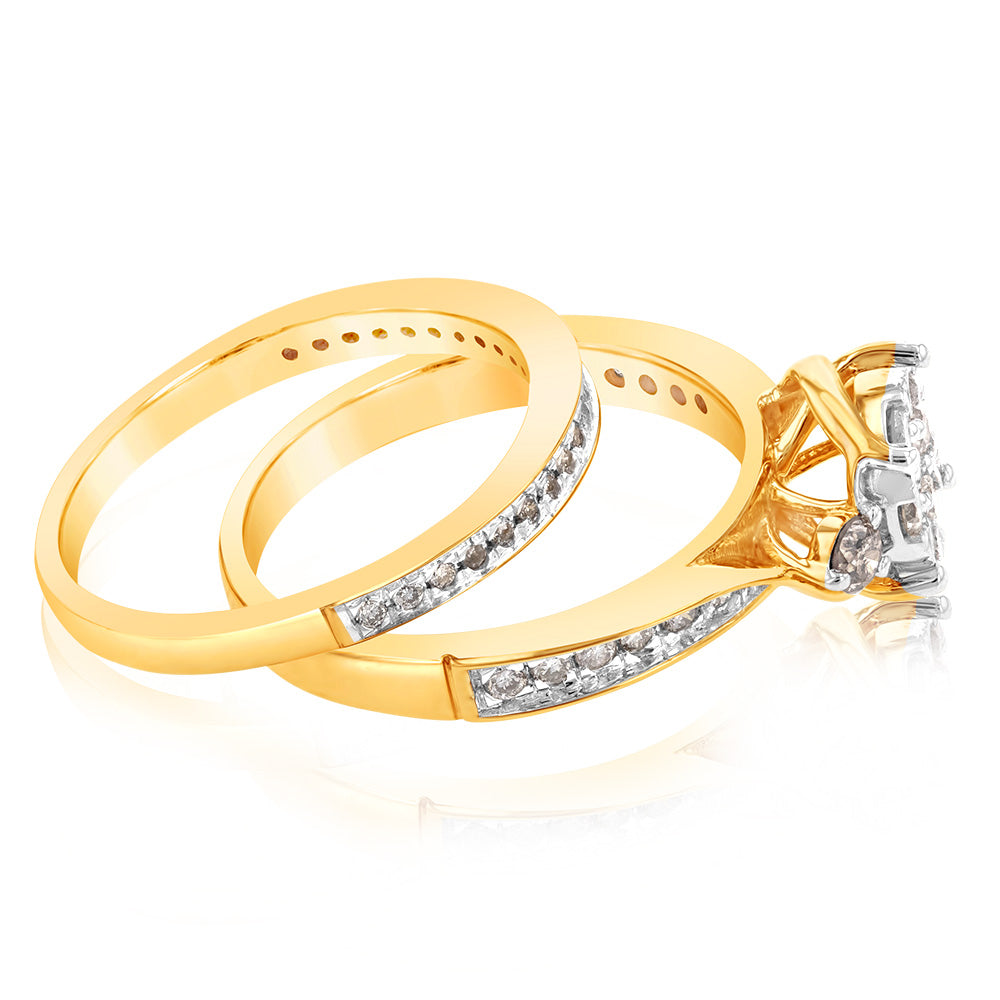 9ct Yellow Gold 3/5 Carat Diamond Bridal Ring Set - Elegant Wedding Band & Engagement Ring for Women - Perfect for Proposals, Anniversaries & Special Occasions
