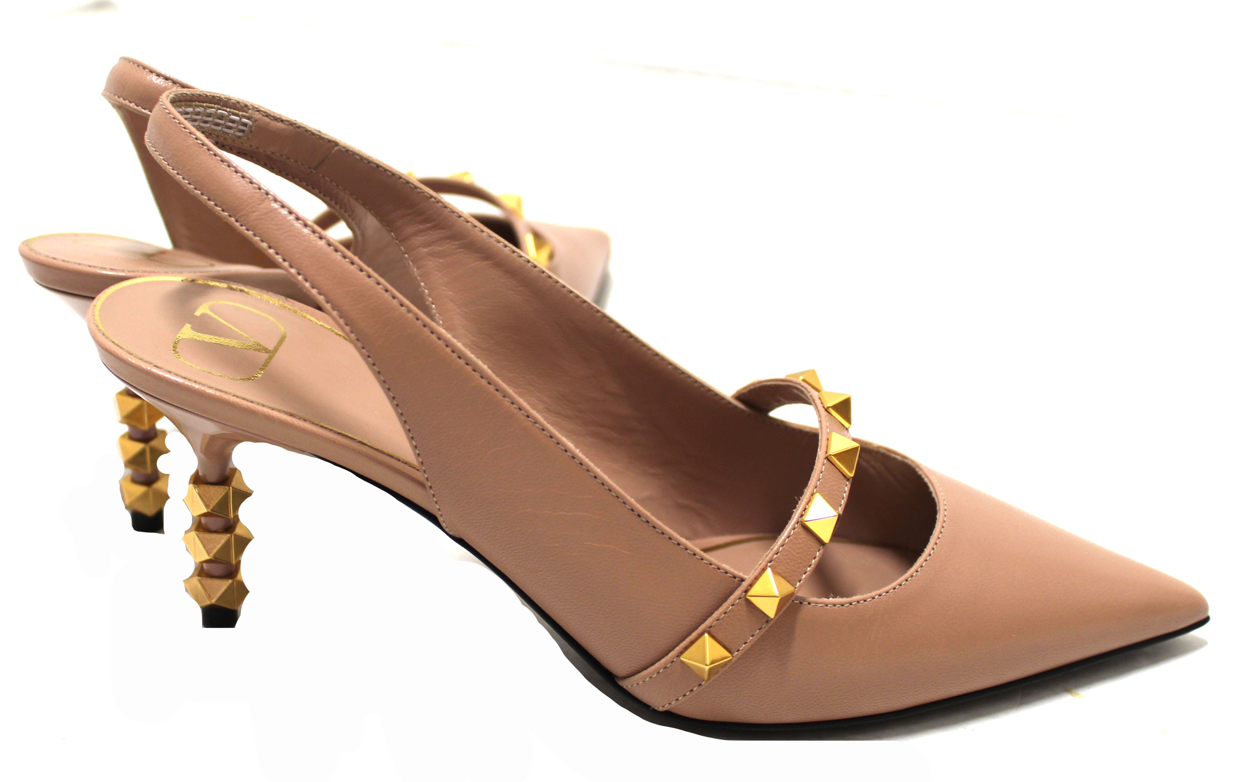 Authentic Valentino Garavani Rockstud Slingback Pump - Beige Smooth Leather with Sculpted Heel for Women | Elegant Evening Wear & Special Occasion Shoes