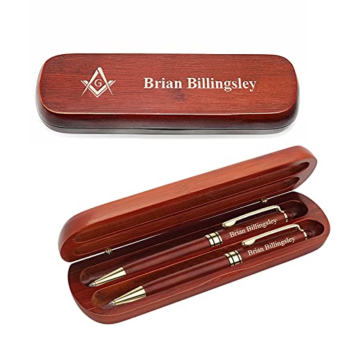 Premium Masonic Cherrywood Double Pen and Box Set - Executive Gift for Men, Freemason Gifts, Wooden Pen Set - Perfect for Office, Business, and Lodge Ceremonies