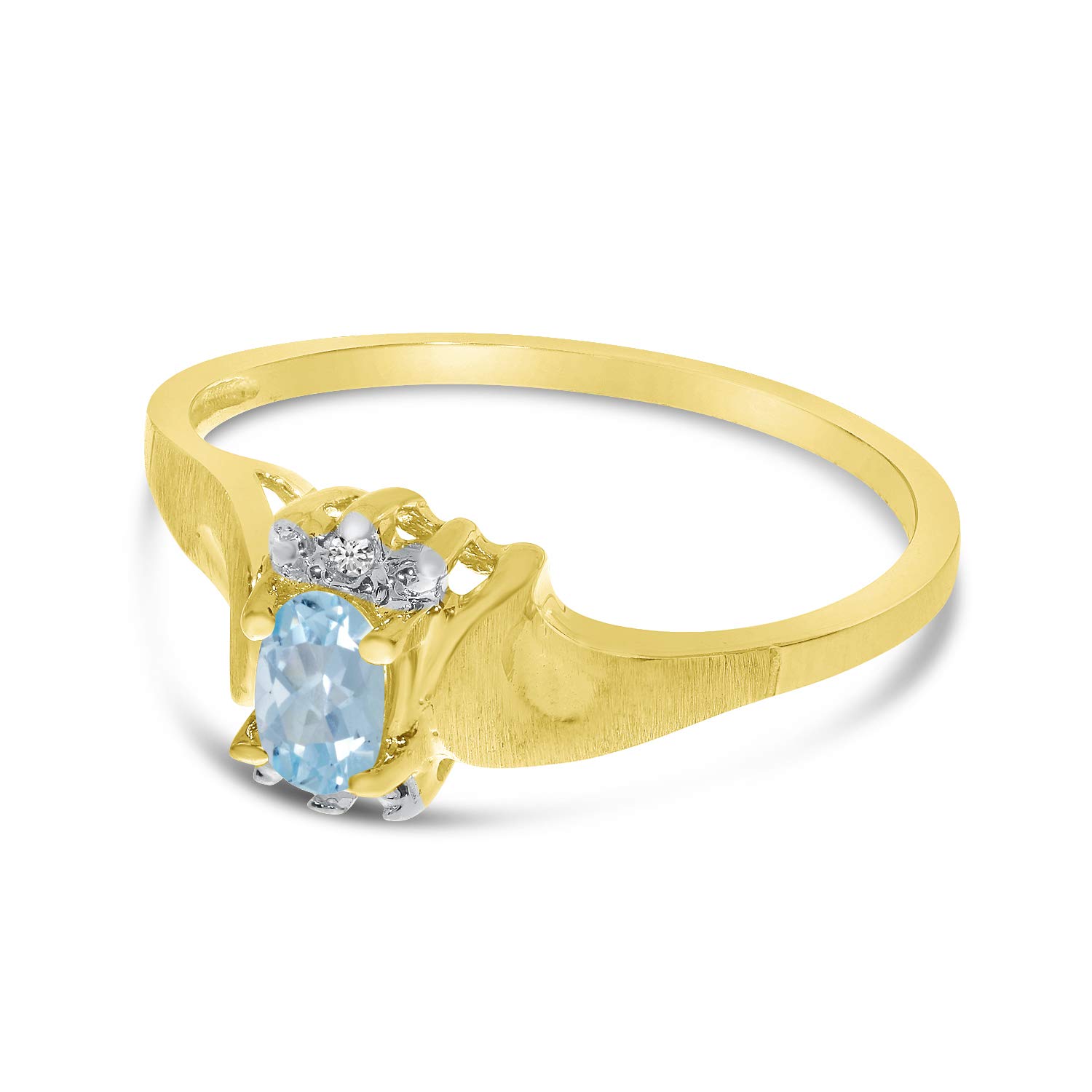 14K Yellow Gold Oval Aquamarine & Diamond Ring with Satin Finish - Elegant Engagement, Wedding, Anniversary Jewelry Gift for Women