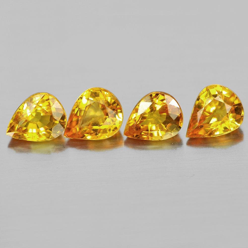 1.89tcw Natural Vivid Medium Yellow Sapphire 5x4mm Pear Cut Loose Gemstones - 4pc VS Clarity September Birthstone for Jewelry Making, Engagement Rings & Birthstone Gifts