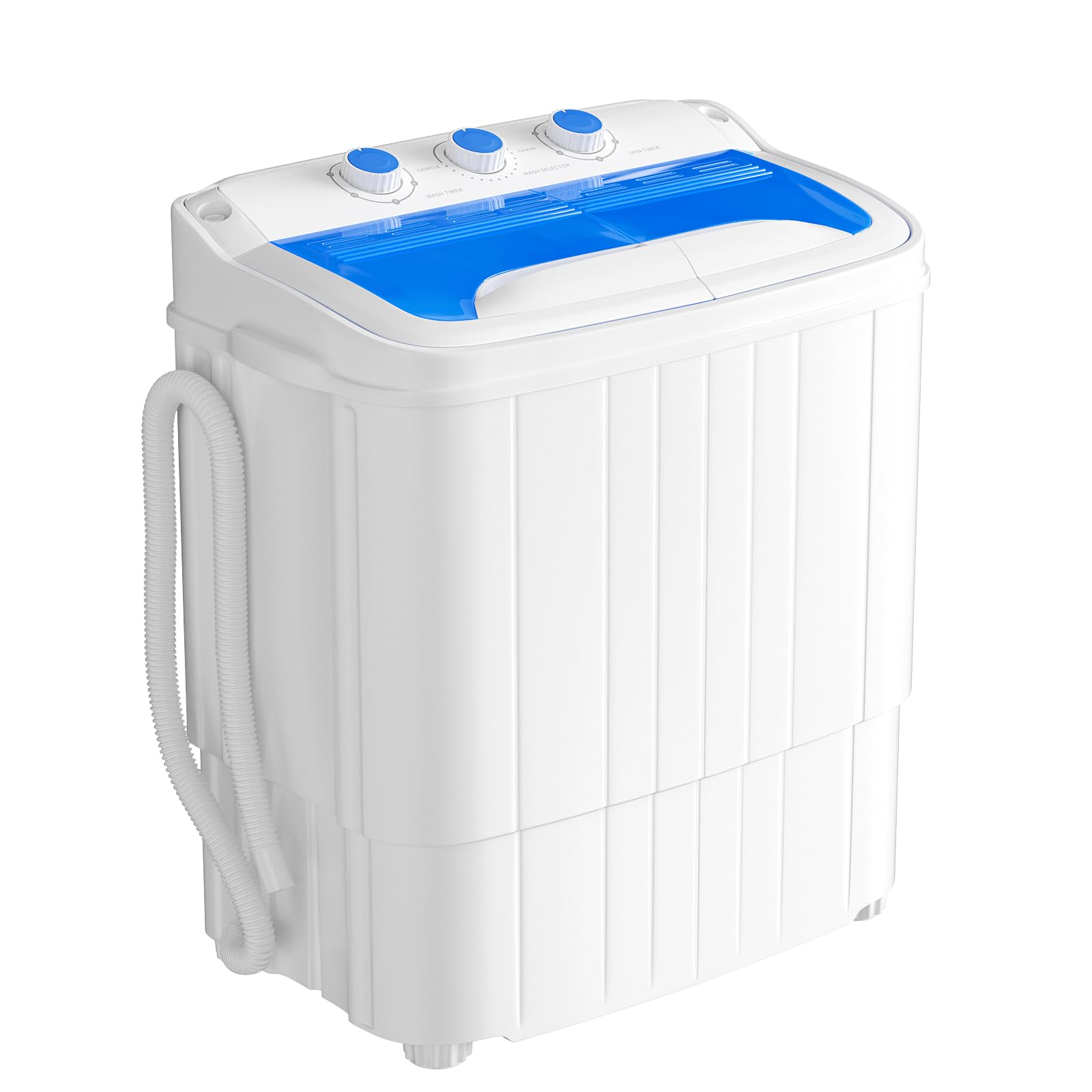 INTERGREAT 16lbs Portable Twin Tub Washing Machine with Drain Pump & Long Hose - Compact Semi-Automatic Washer for Dorms, Apartments, RVs & Camping - Perfect for Small Spaces & Travel Laundry Needs