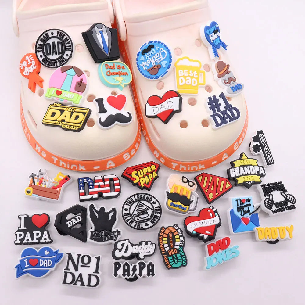1Pcs I Love Papa Slippers PVC Shoe Button Charms - Best Dad Clog Accessories for DIY, Man Phone Case - Perfect Father's Day Gift for Dad, Husband, Grandfather - Home, Office & Casual Wear