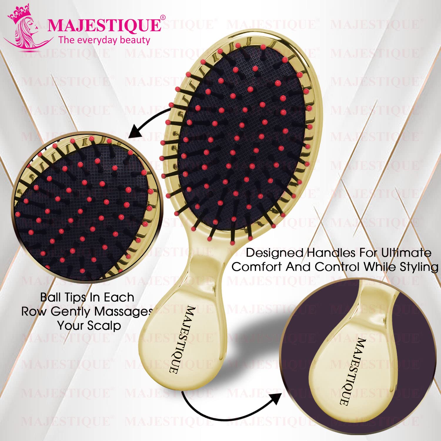 Majestique Mini Pocket Detangling Hair Brush - Compact Travel Hairbrush for Women & Girls | Tangle-Free Styling Brush in Multicolor | Perfect for On-the-Go, Purse, Gym & Travel Essentials