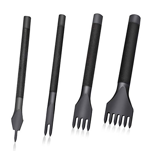 4-Piece Leather Prong Punch Tool Set - 1/2/4/6mm Hole Punches for Leather Crafting, Lacing & Stitching | Professional Leatherworking Tools for DIY Projects, Belts, Wallets & Bags