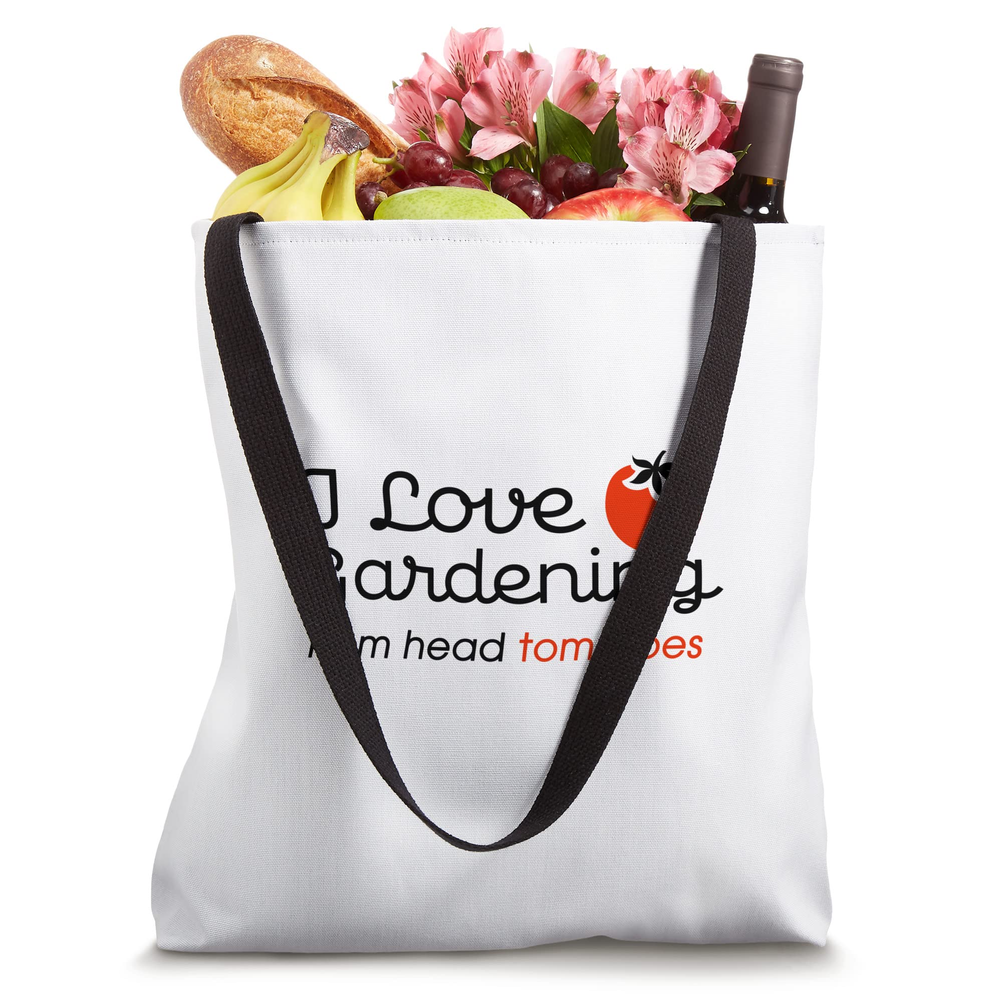 I Love Gardening From My Head Tomatoes Tote Bag - Durable Cotton Canvas Grocery Shopping Bag for Gardeners, Farmers Market & Outdoor Activities