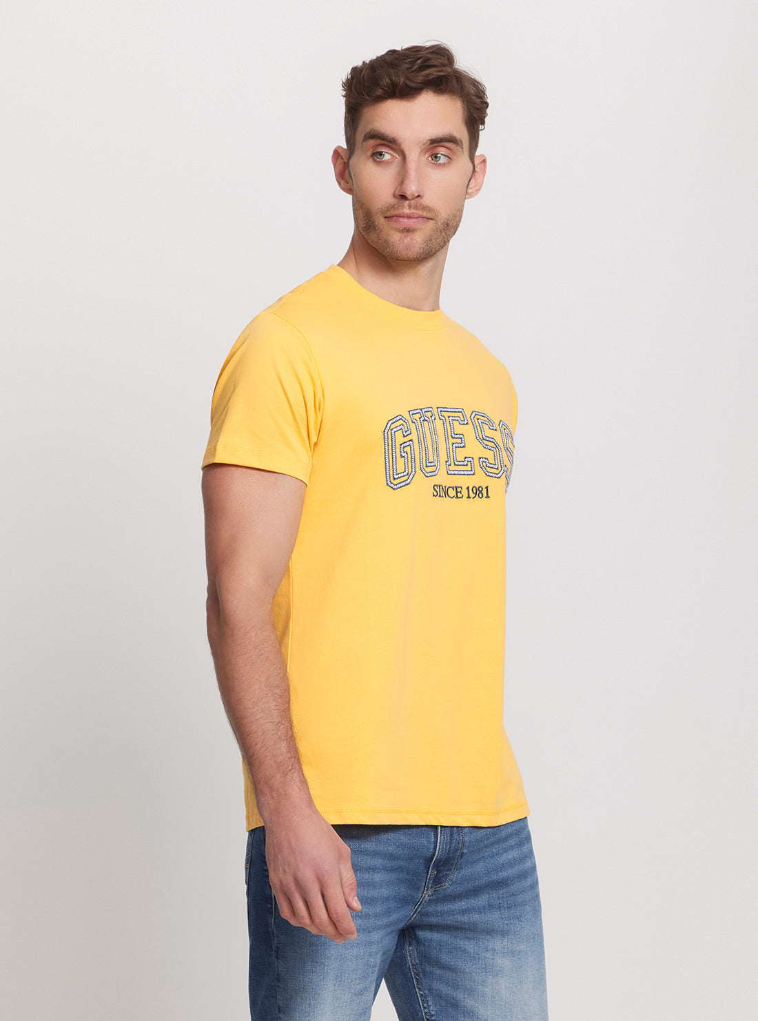 Eco-Friendly Yellow College Logo T-Shirt for Men & Women - Comfortable Cotton Tee for School Spirit, Campus Wear, and Casual Outfits