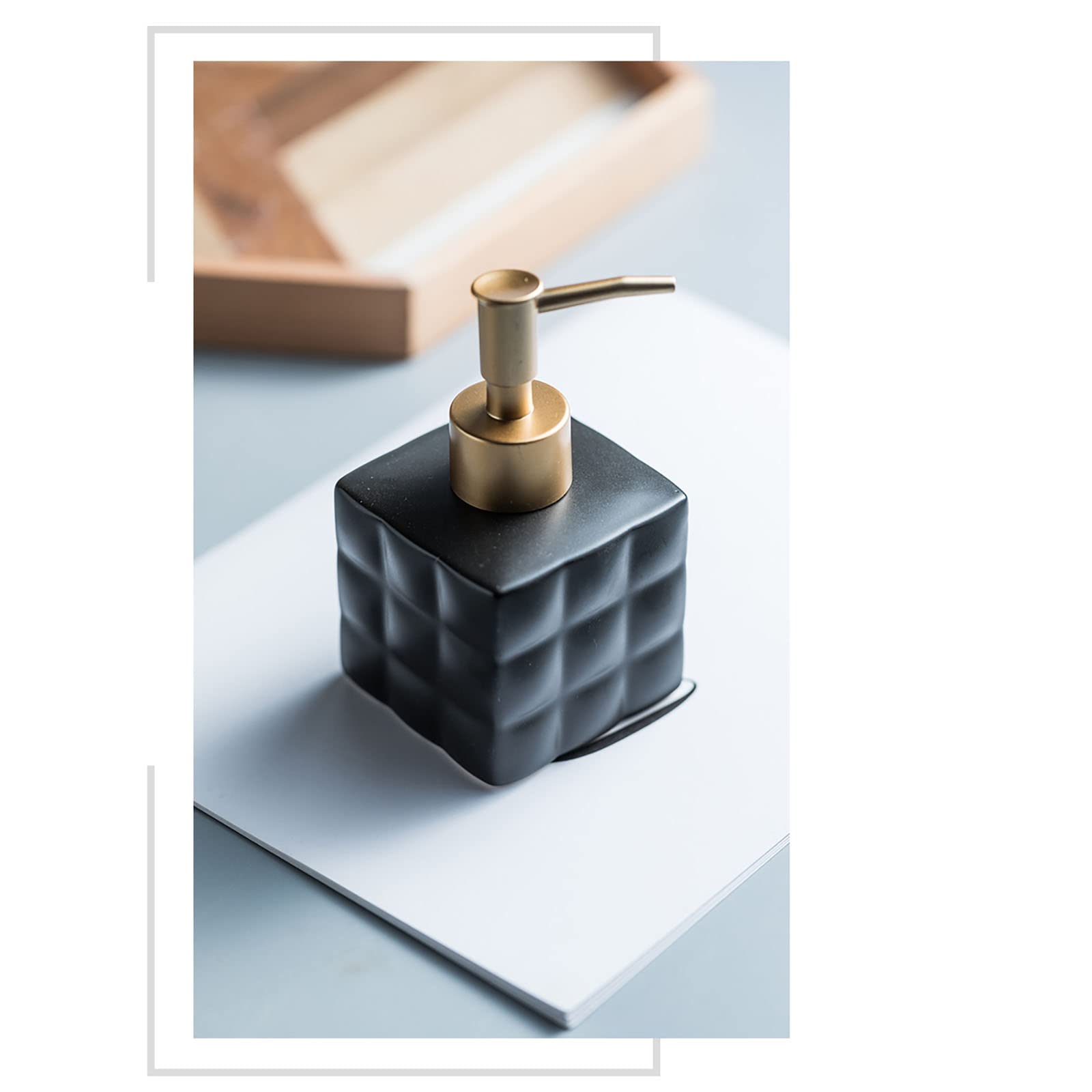 Ceramic Soap Dispenser for Hotel & Home - 220ML Empty Bottle for Hand Soap, Shampoo, Body Wash (7x7x13cm) - Perfect for Bathroom Countertop, Guest Rooms & Spa Decor