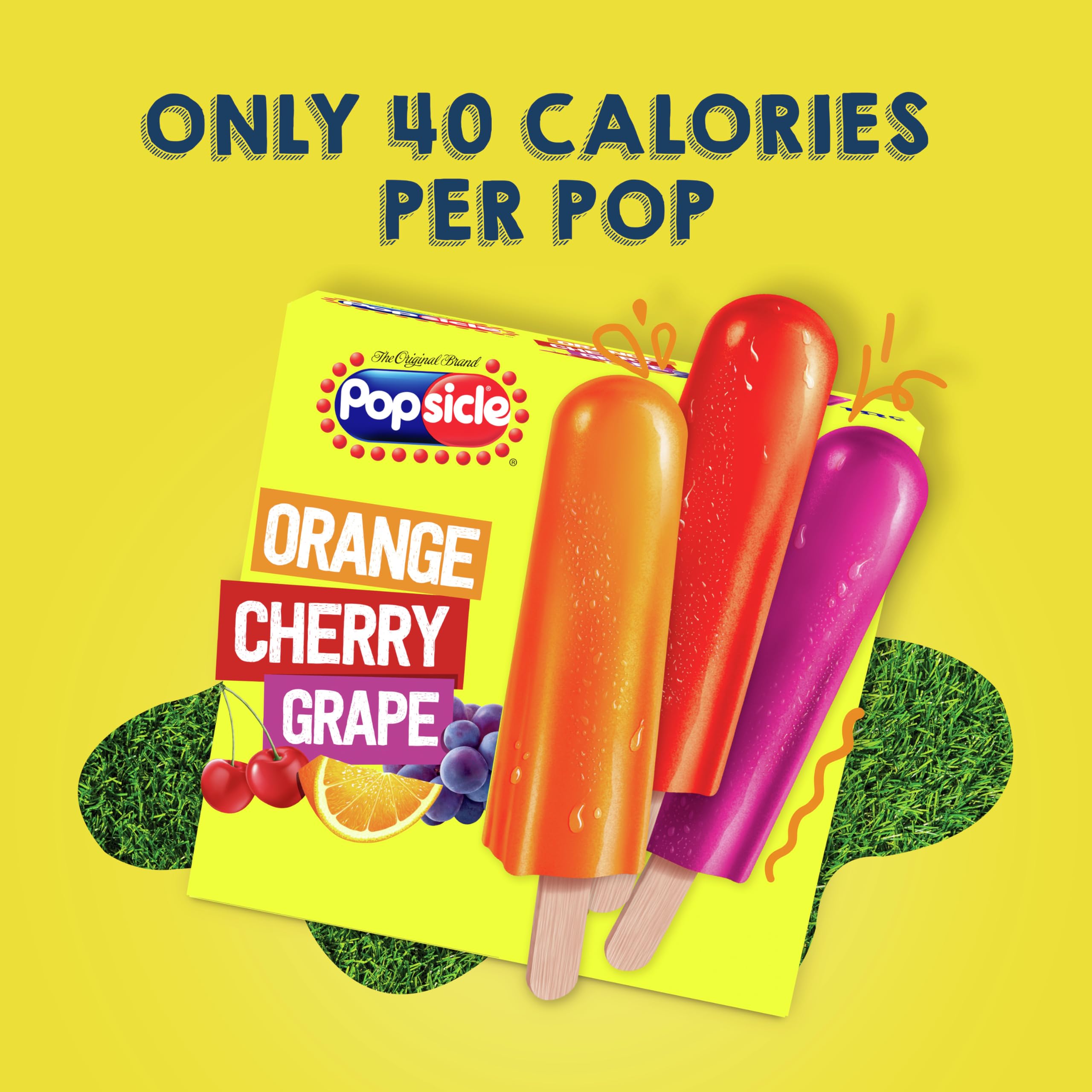 Popsicle Ice Pops - Orange, Cherry & Grape Flavored (18 Count) | Low-Calorie Frozen Treat (40 Calories Each) | Perfect for Summer Parties, Kids Snacks & Healthy Desserts