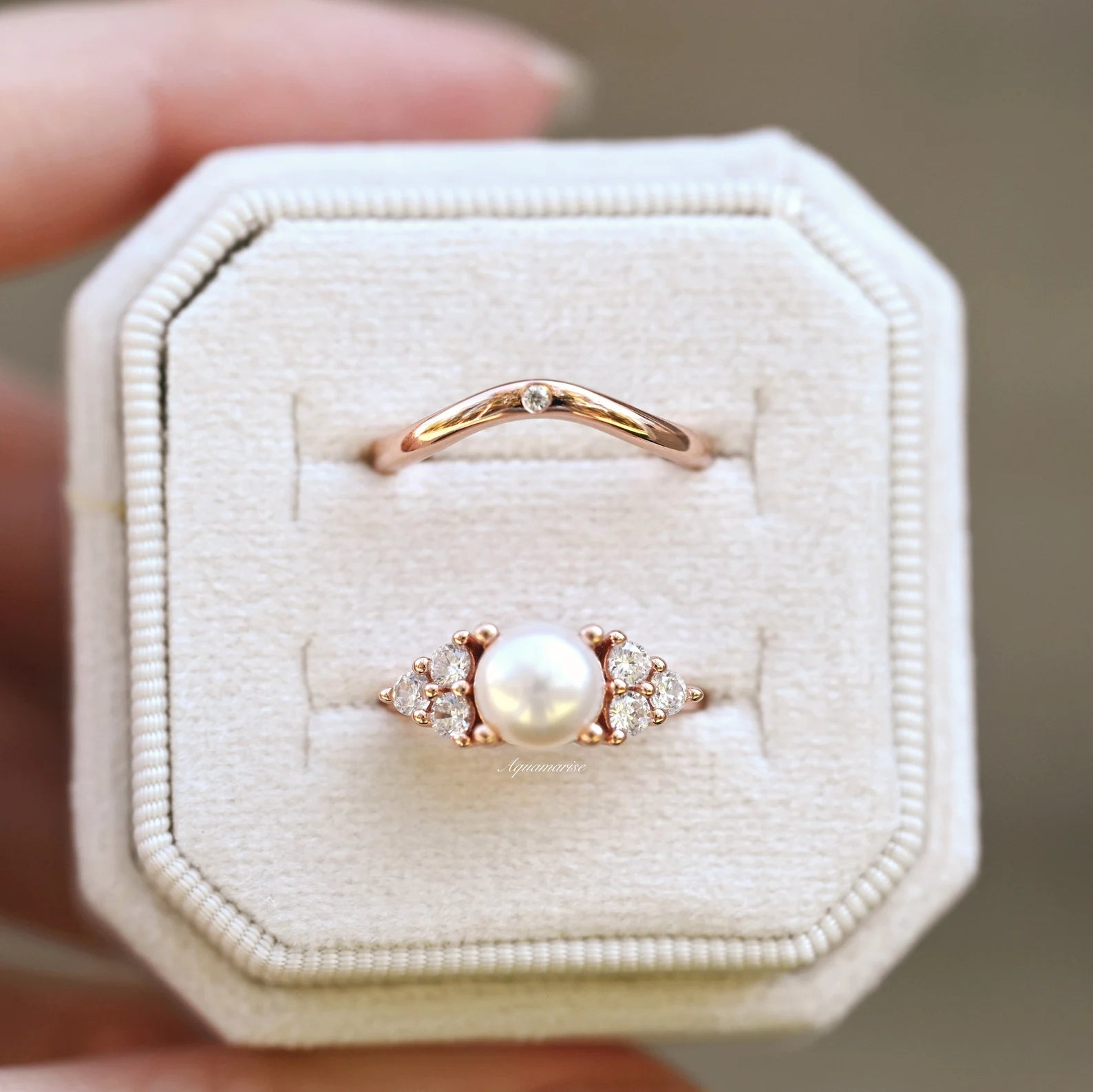 Natural Freshwater Pearl Ring Set - 14K Rose Gold Vermeil for Women | Elegant Jewelry Gift for Wedding, Anniversary & Special Occasions