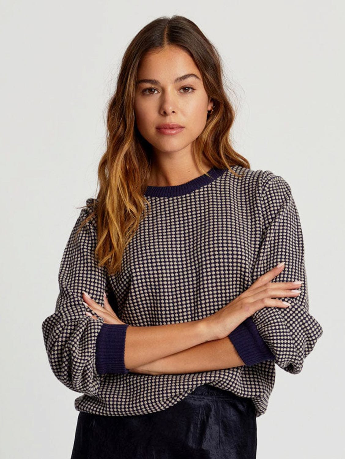 Hope Women's Organic Cotton Puff Sleeve Jumper - Soft & Comfortable Navy Blue Sweater for Casual Wear, Office & Fall Outfits