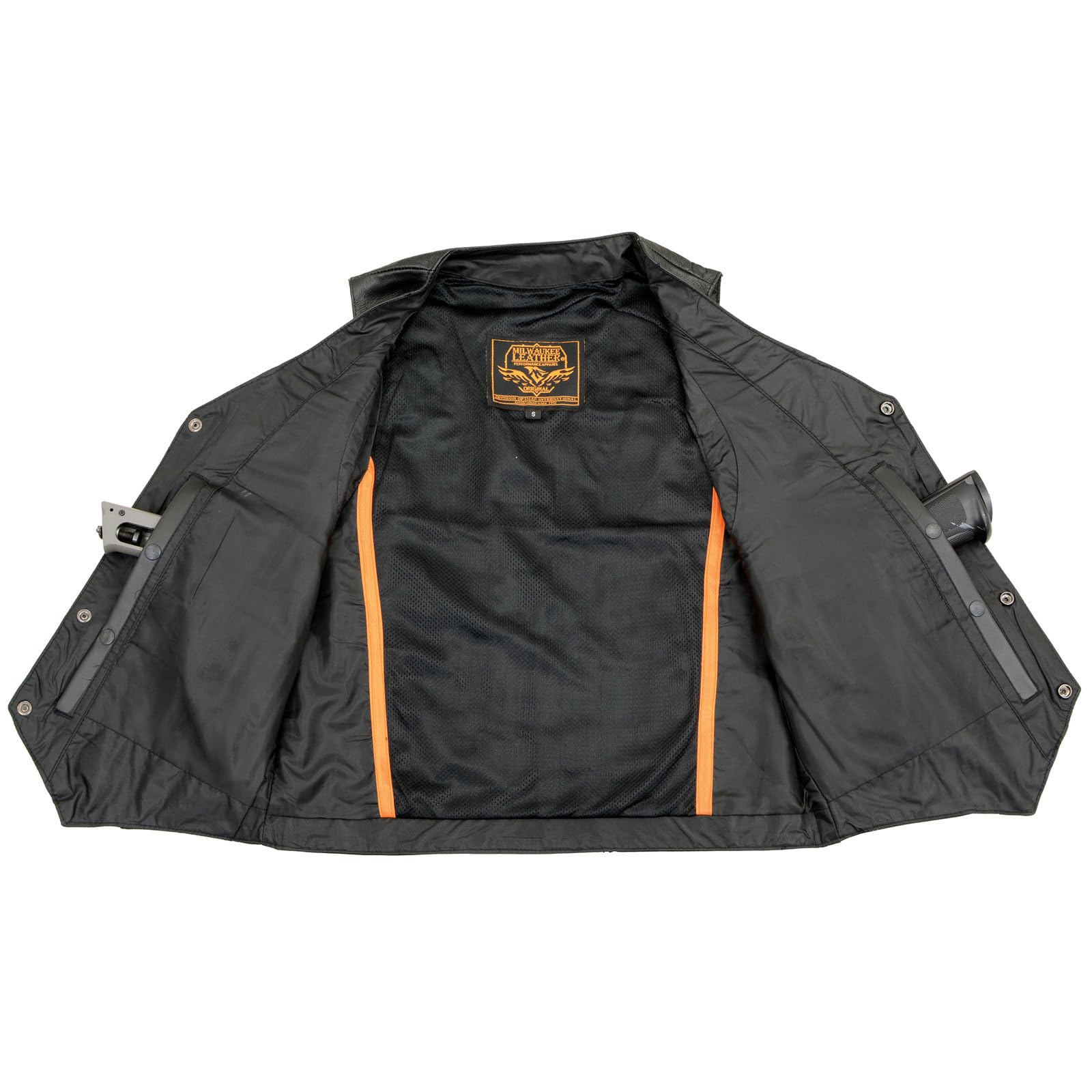 Milwaukee LKM3700 Men's Black Leather Motorcycle Vest - Classic V-Neck Design with Buffalo Nickel Snaps Closure | Riding Gear for Bikers & Outdoor Enthusiasts