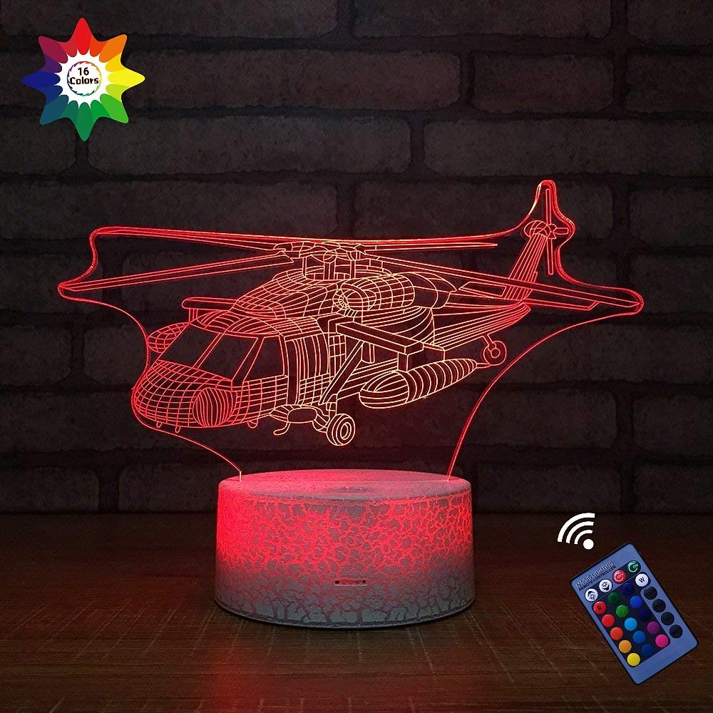 3D Helicopter Night Light with 16 Color Changing LED, USB Power & Remote Control - Touch Switch Desk Lamp for Kids Room, Bedroom Decor & Gift Idea
