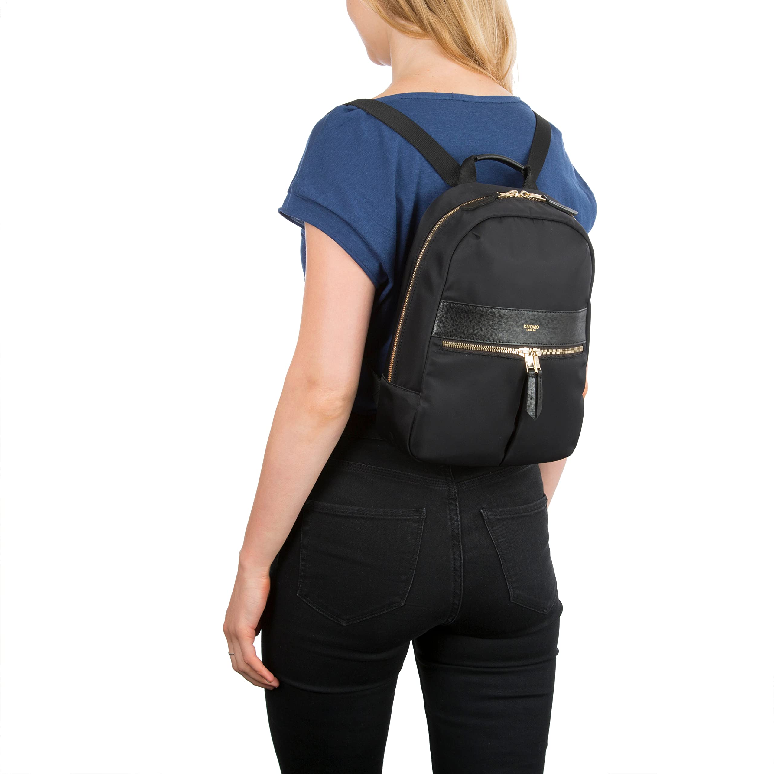 KNOMO Mini Beauchamp Women's 11inch Laptop Backpack - Lightweight Small Tablet Bag for Work, College & Travel - Stylish Daypack Purse for Women - Black (Perfect for Commuting, Business Trips & Campus Life)