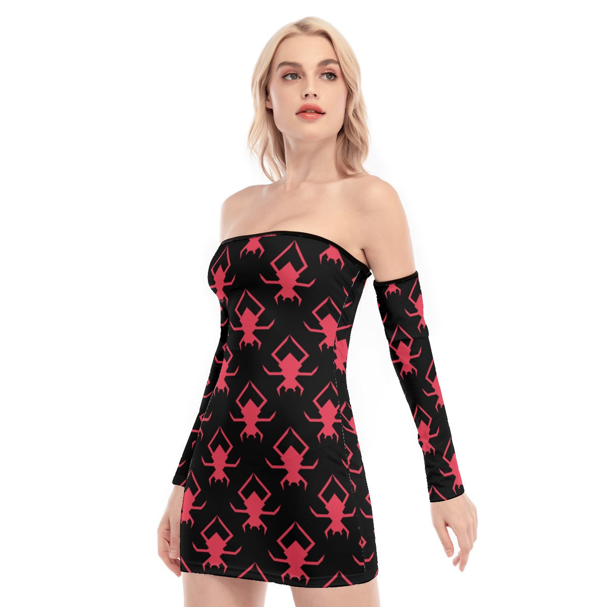 Sexy Pink Spiders Off Shoulder Back Lace Up Bodycon Dress for Women - Clubwear, Date Night, Halloween Costume, Cosplay Outfit