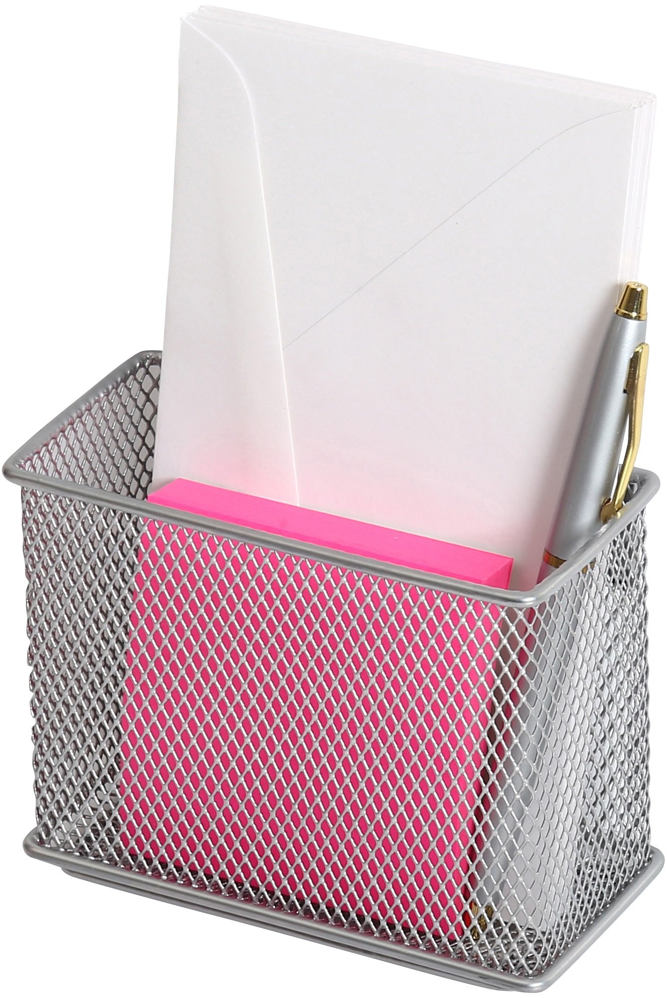 Ybmhome Magnetic Wire Mesh Storage Basket - Silver Organizer for Refrigerator, Microwave, Office & Kitchen | Medium Size Desk Tray & Container for Office Supplies | Perfect for Magnetic Surfaces & Home Organization