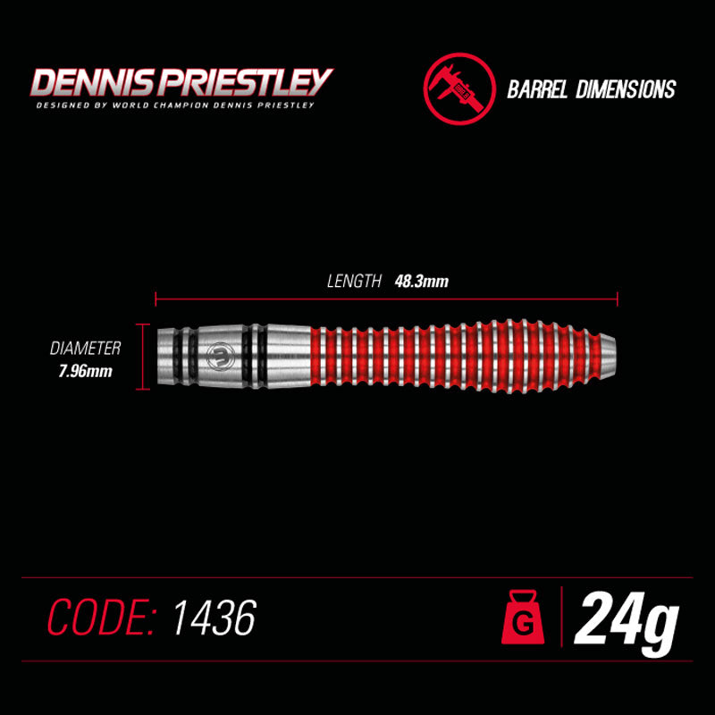 WINMAU Dennis Priestley Special Edition RED Darts - 90% Tungsten Steel Tip Darts 24g for Professional Players & Dart Enthusiasts - Perfect for Tournaments, Pubs, and Home Practice