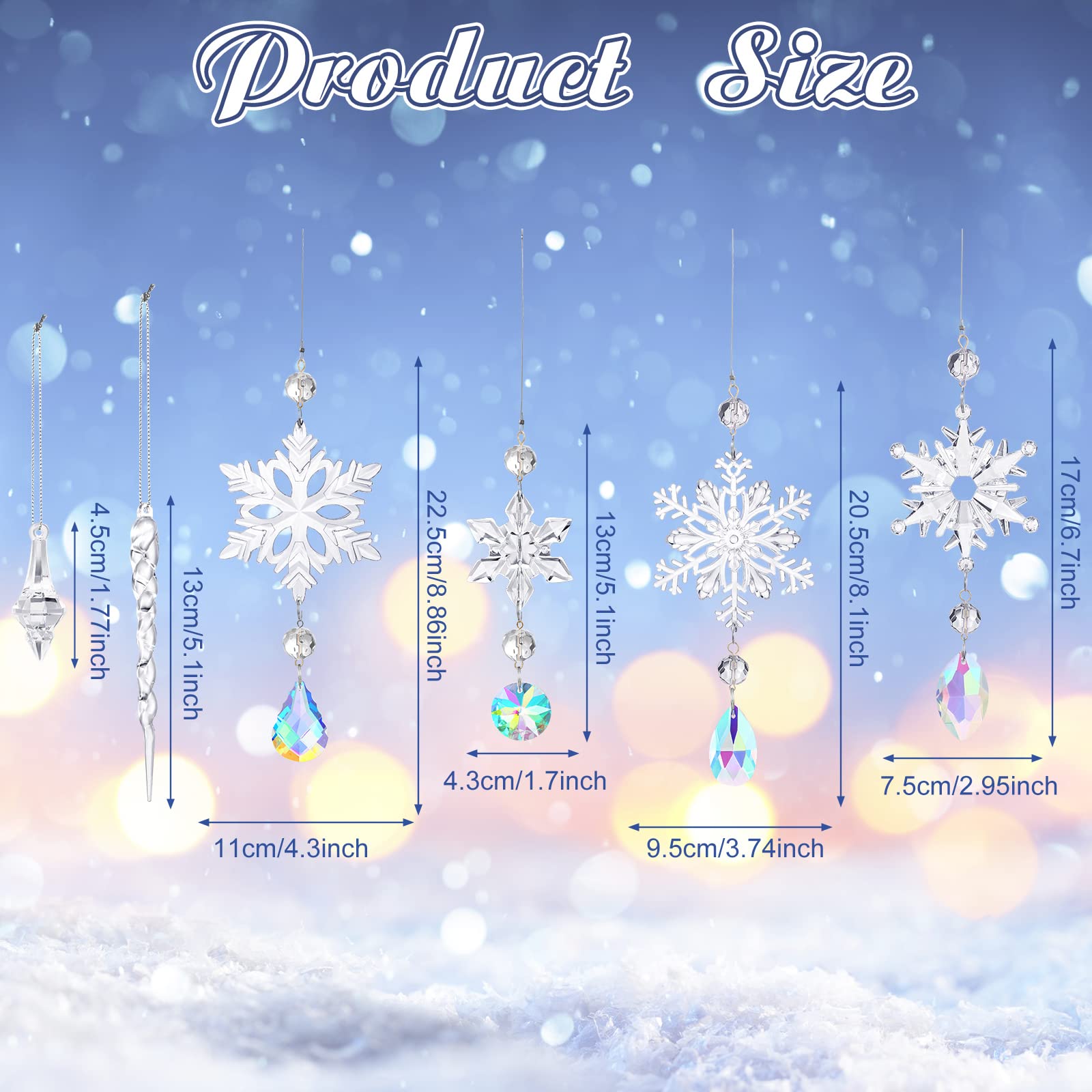Christmas Snowflake Ornaments Set - Crystal Acrylic Hanging Decor with Silver Rope for Tree, Icicle Drops | Perfect for Holiday Home Decor, Xmas Party & Winter Wedding