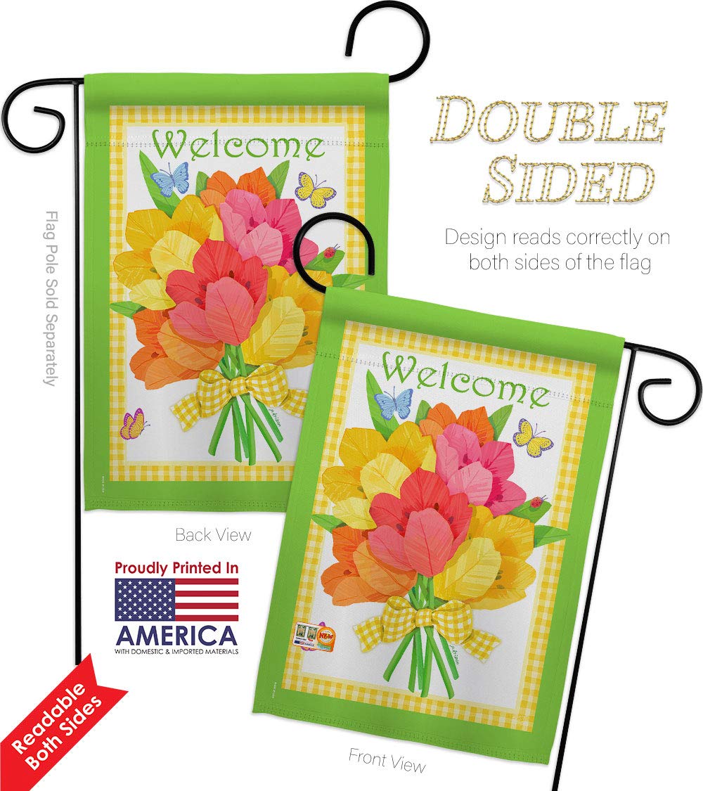 Farmhouse Floral Welcome Garden Flag Set - Double-Sided 13x18.5 Inch Yard Banner with Wall Holder - Sweet Home Decorative Gift for Front Porch, Housewarming & Outdoor Decor - Made in USA