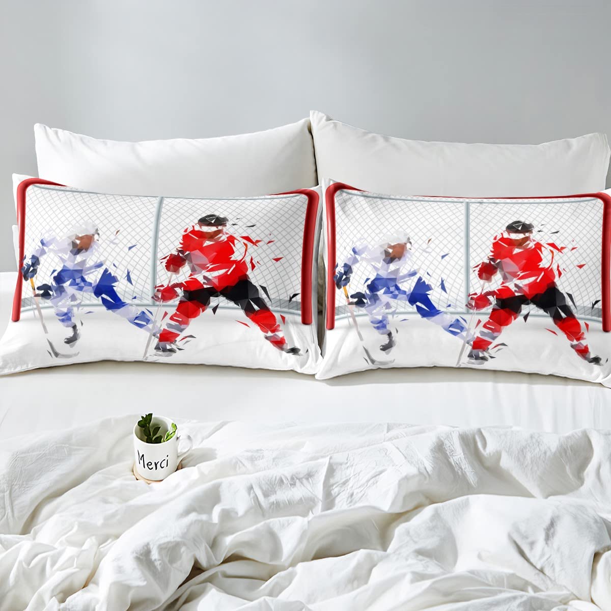 Erosebridal 3-Piece Twin Hockey Bed Sheet Set for Kids, Boys & Teens - Soft Breathable Microfiber with 3D Hockey Ball Design - Includes Fitted Sheet, Flat Sheet & Pillowcases - Perfect for Ice Hockey Fans' Bedroom Decor & Sports Themed Rooms