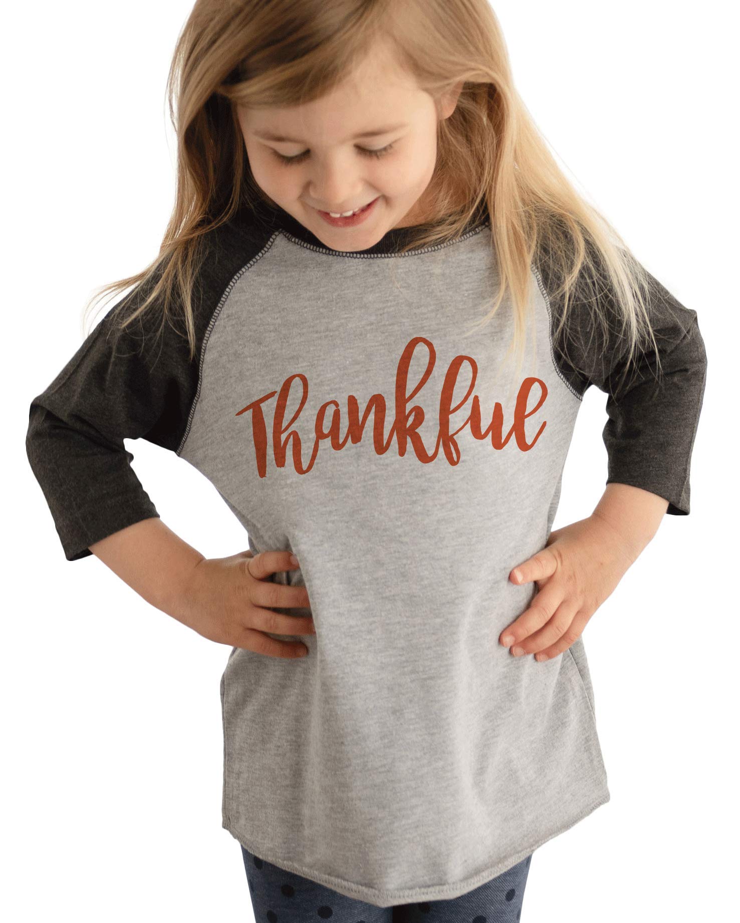 7 Ate 9 Apparel Baby's Thankful Thanksgiving Grey Raglan Long Sleeve Shirt - Cute Holiday Outfit for Infants & Toddlers - Perfect for Family Photos, Thanksgiving Gatherings & Autumn Festivities