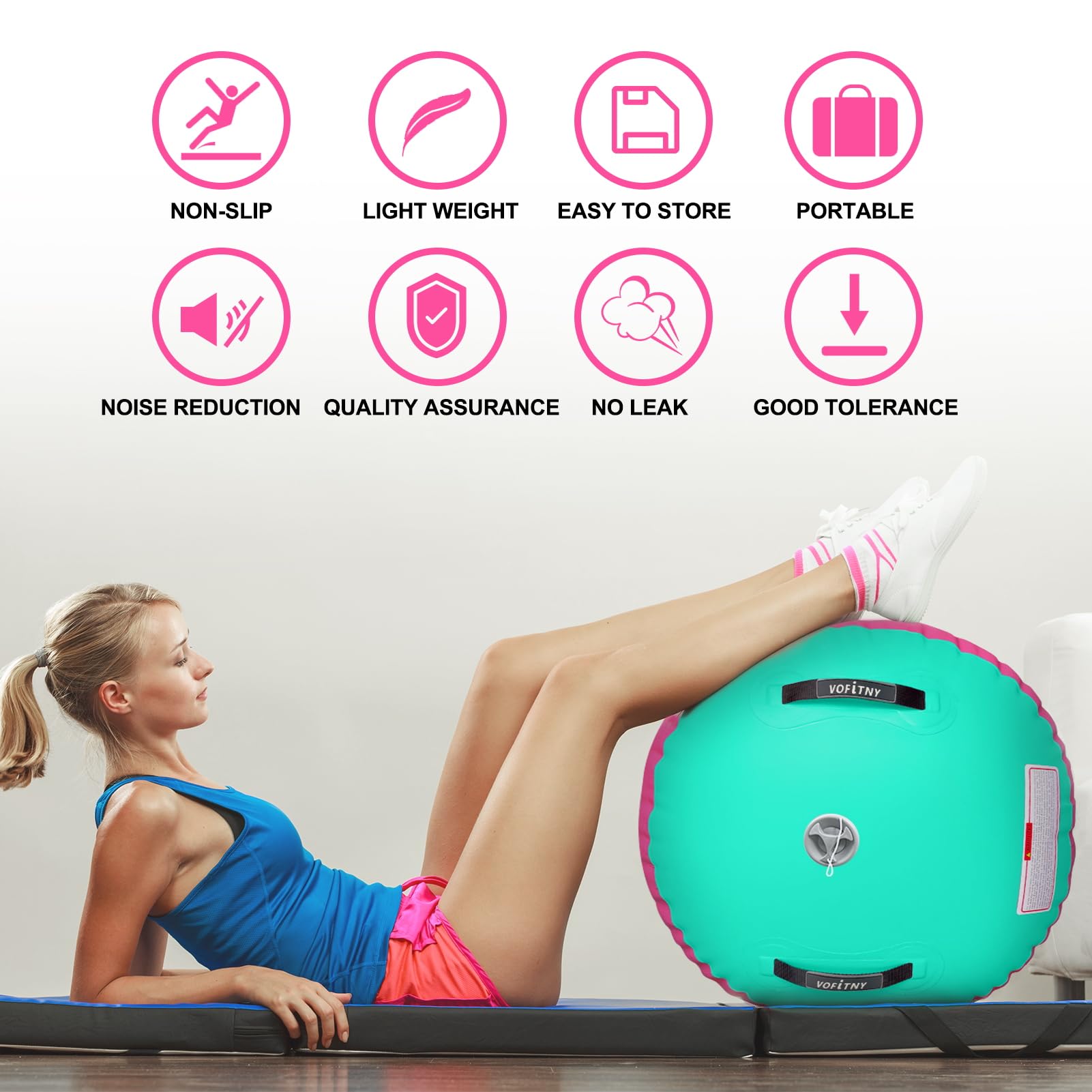 VOFiTNY Inflatable Gymnastics Air Mat - Tumbling Track with Air Barrel Octagon Mat & Pump - Perfect for Home, Gym, Kids Play & Cheerleading Practice