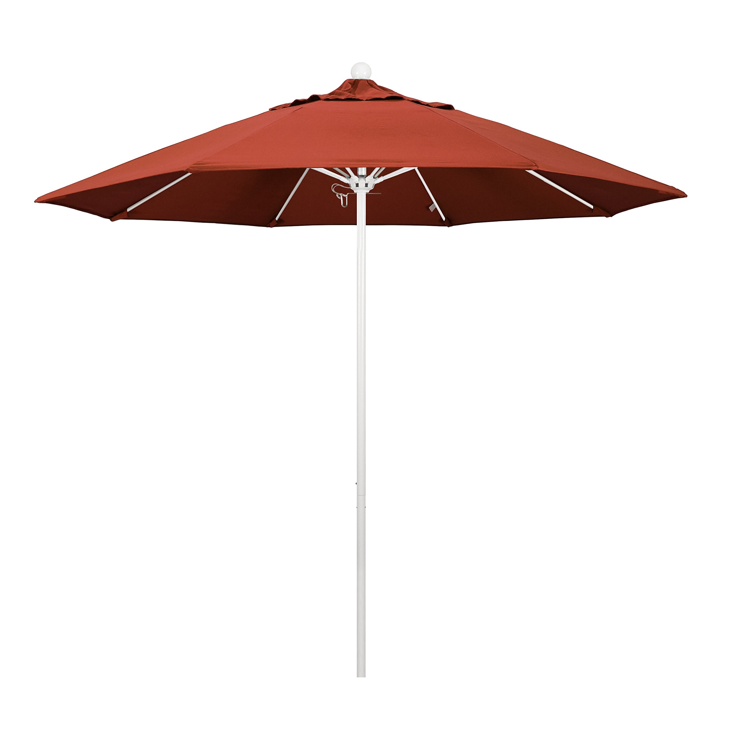 9' Round California Umbrella with Aluminum/Fiberglass Frame & Sunbrella Terracotta Fabric - Push Open Patio Umbrella with White Pole for Outdoor Dining, Poolside, and Backyard Relaxation