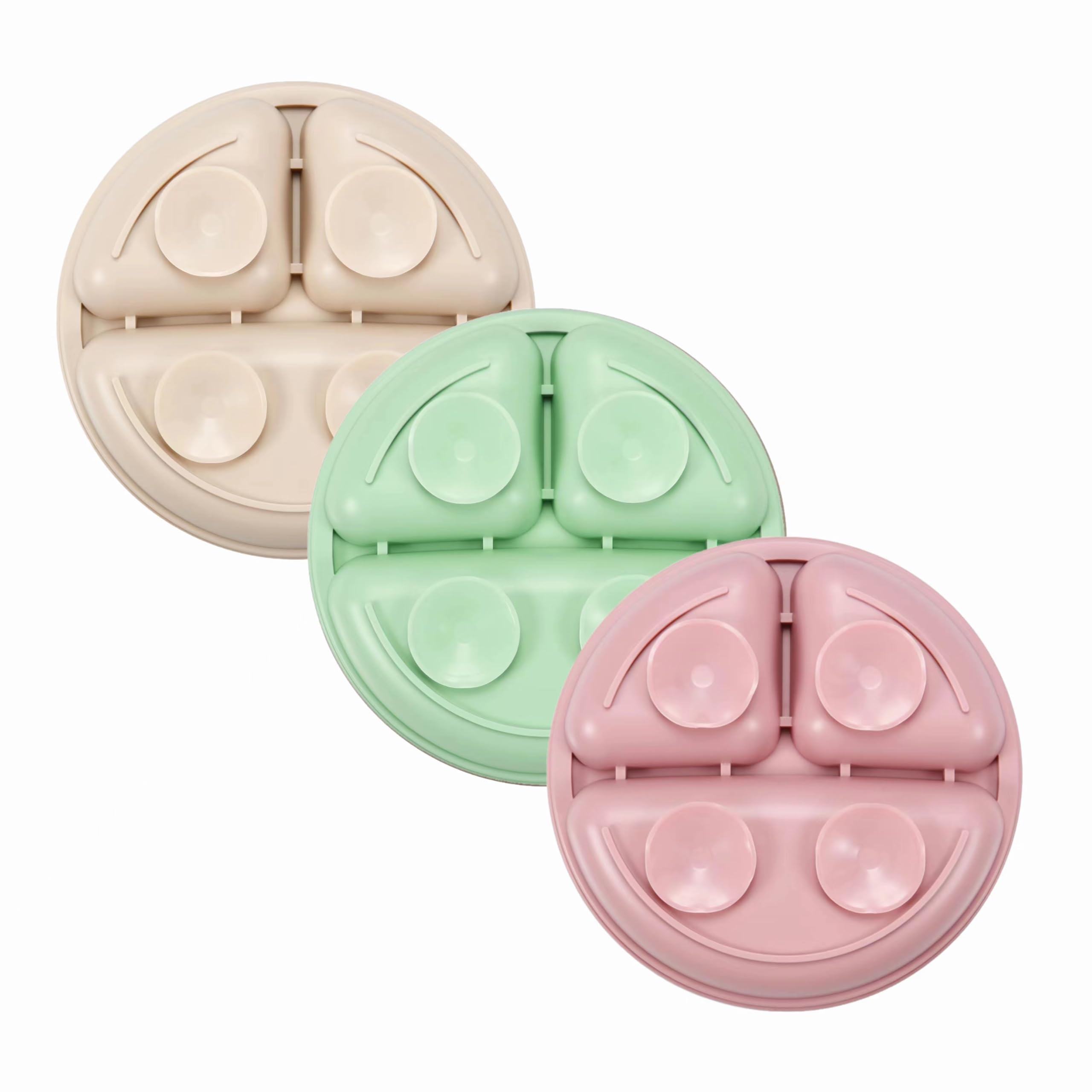 PandaEar Suction Plates for Toddlers - 3 Pack Divided Baby Plates with Strong Suction Base, 100% Food Grade Silicone Non-Slip Plates for Baby Led Weaning | Microwave & Dishwasher Safe | Perfect for High Chairs, Travel & Mess-Free Mealtime