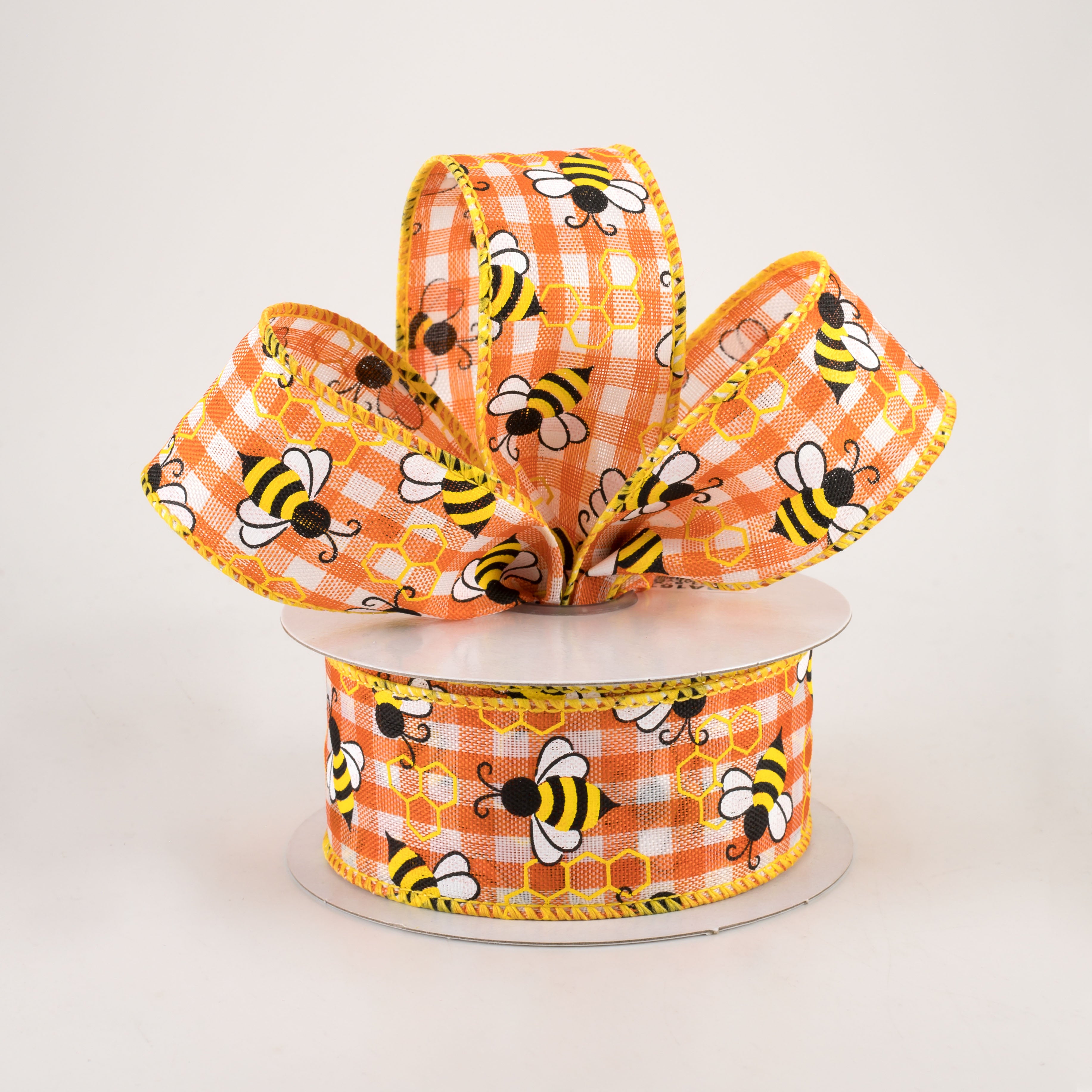 1.5 Inch Mini Bumblebee Gingham Check Ribbon - Orange Craft Ribbon (10 Yards) for Gift Wrapping, DIY Crafts, Scrapbooking & Party Decorations