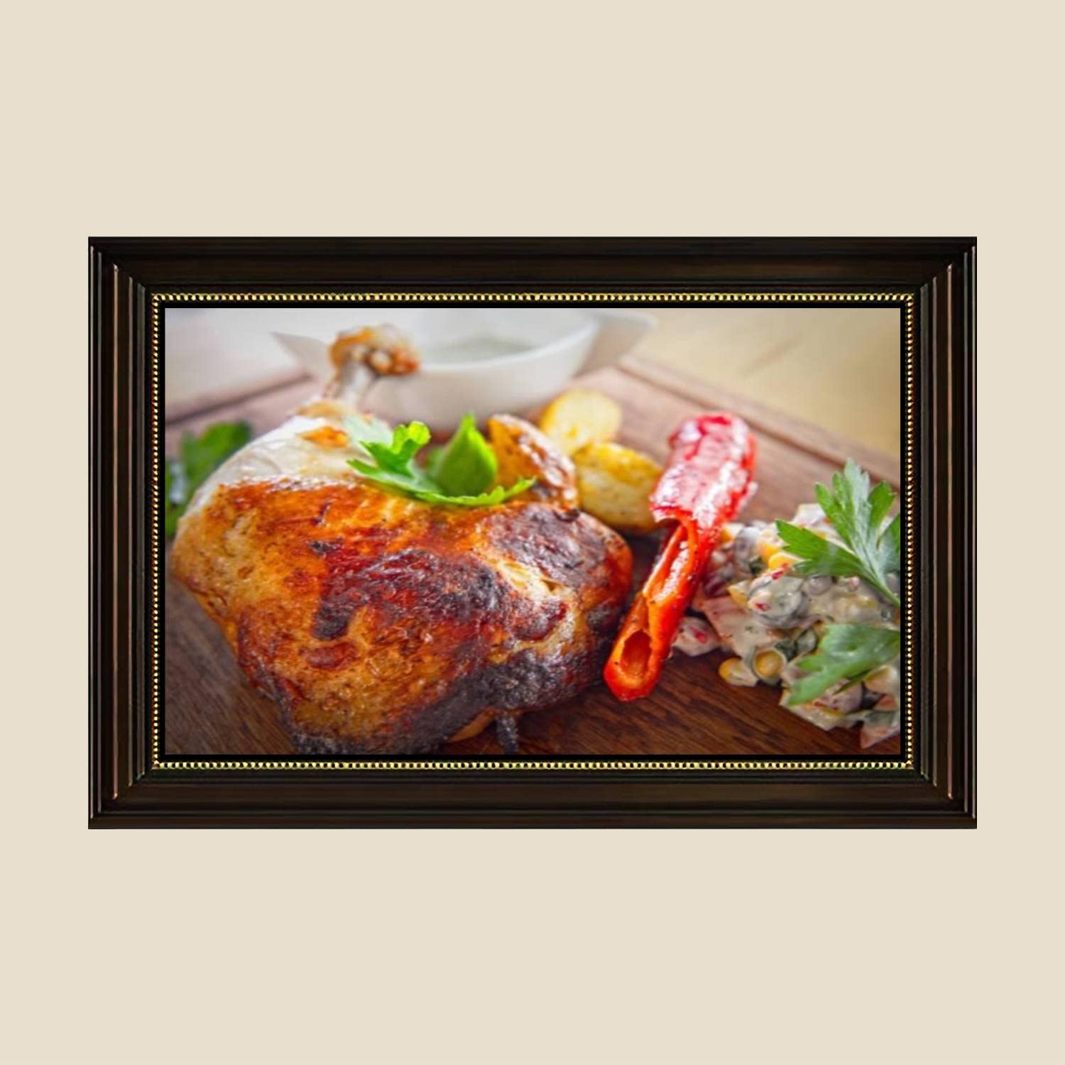 Grilled Chicken Leg Salad Canvas Wall Art Print - 24x36 Inch Retro Kitchen Decor Painting Poster, Ready to Hang for Dining Room & Home Decor | Perfect for Foodie Gifts & Restaurant Wall Art