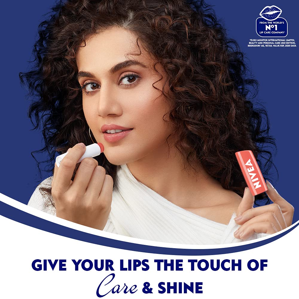 NIVEA Lip Balm Set - Fruity Peach & Watermelon Shine, 4.8g Each, Hydrating & Nourishing Lip Care for Dry Lips | Perfect for Daily Use, Travel & On-The-Go Moisturization