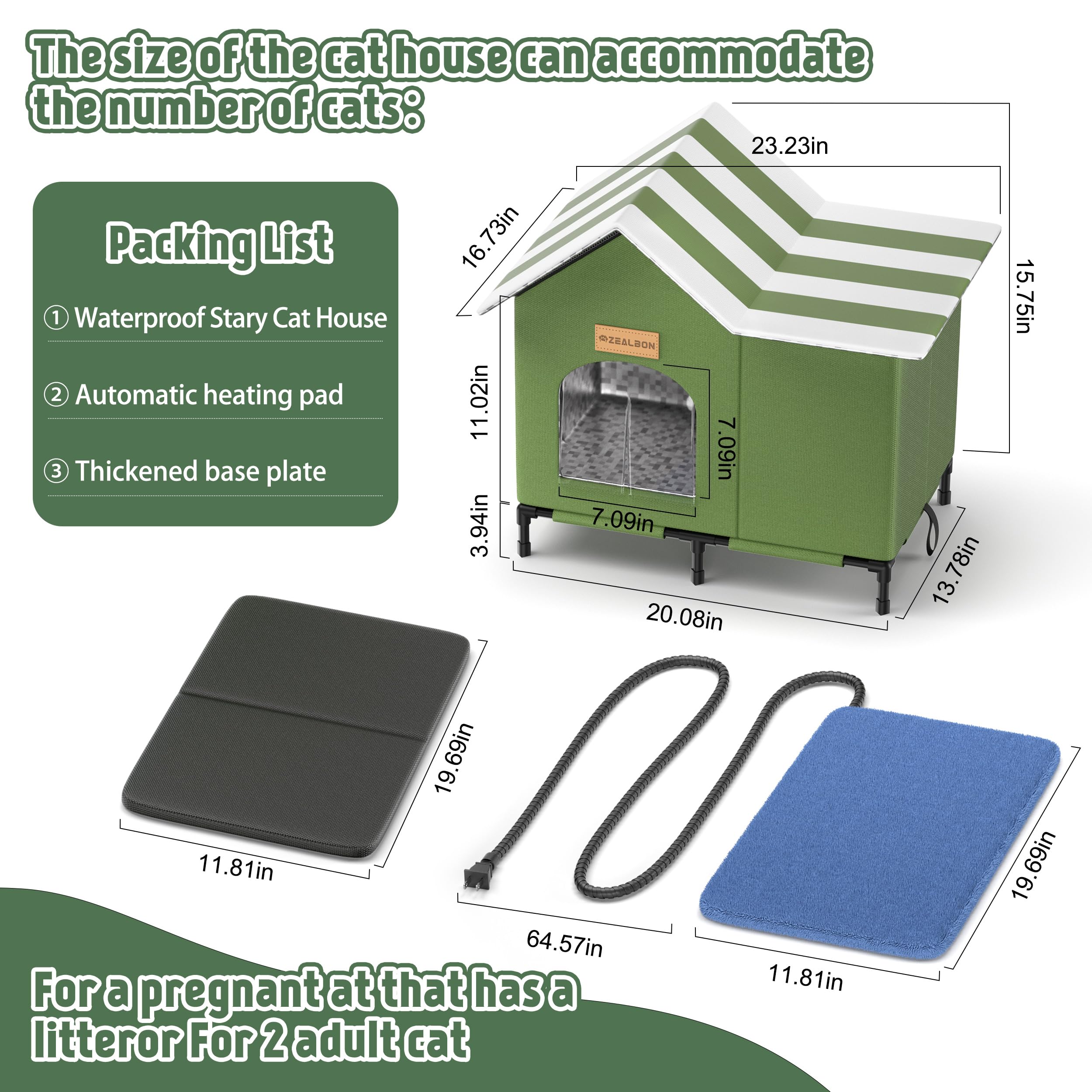 Heated Outdoor Cat House for Winter - Insulated, Weatherproof & Waterproof Feral Cat Shelter with Elevated Design & Escape Door - Perfect for Stray Cats, Barn Cats & Outdoor Pets in Cold Weather
