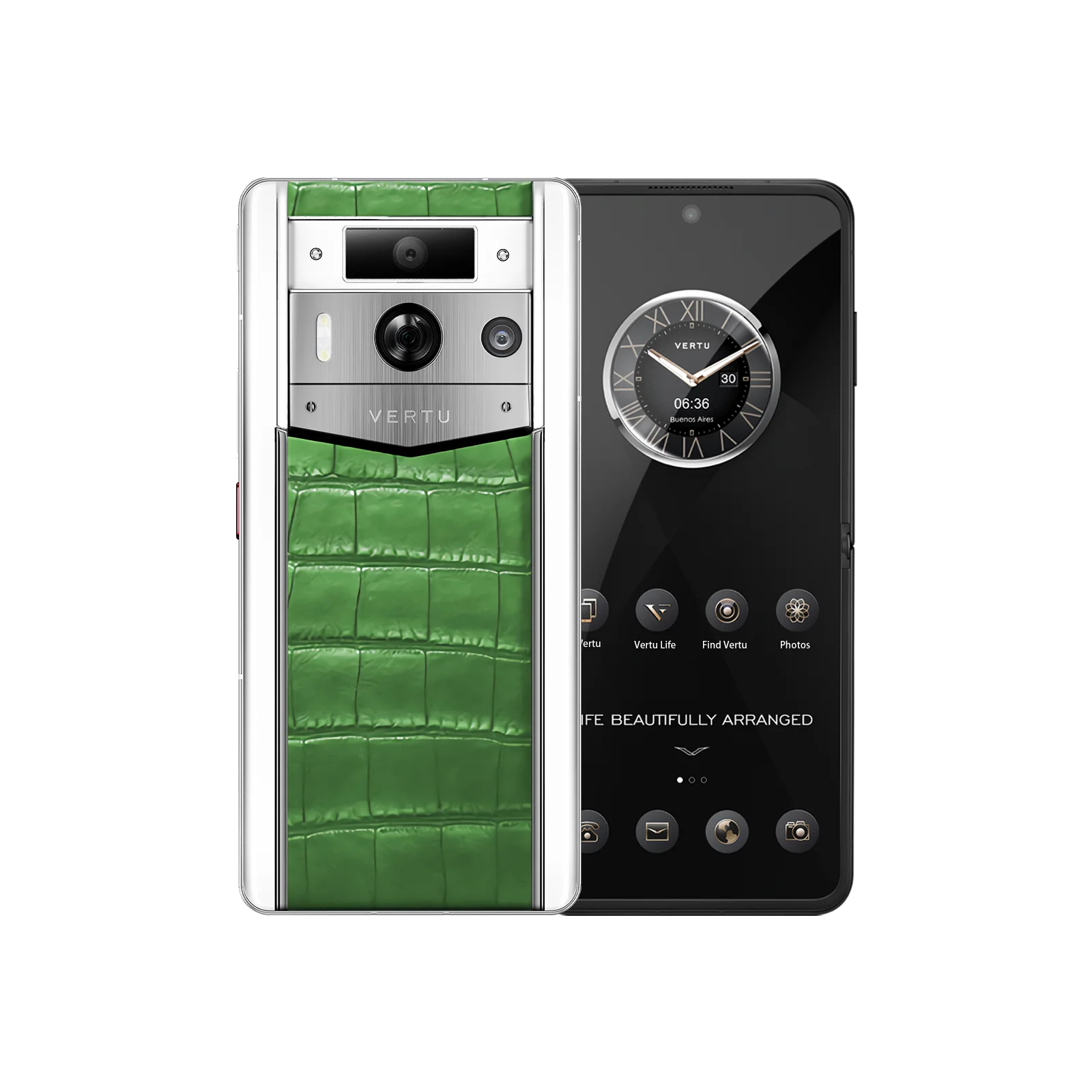 METAVERTU 2 White Alligator Skin Web3 AI Smartphone - Green (Silver Case) | Luxury Crypto Phone for Blockchain Enthusiasts & Tech Professionals
