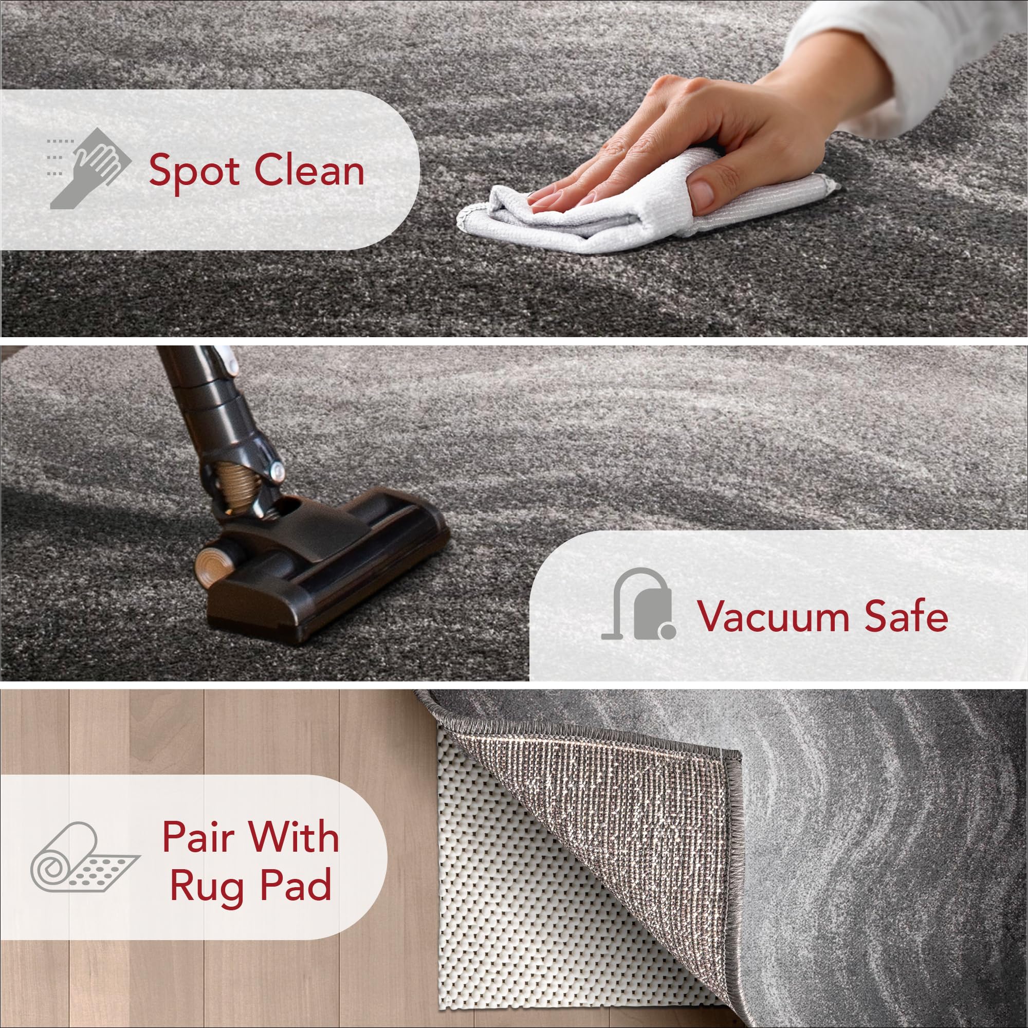 nuLOOM Julene Charcoal 7' x 9' Oval Performance Indoor Area Rug - Non-Shedding, Power Loomed, High-Traffic Rug for Living Room, Bedroom & Home Decor - Perfect for Cozy Spaces & Busy Households