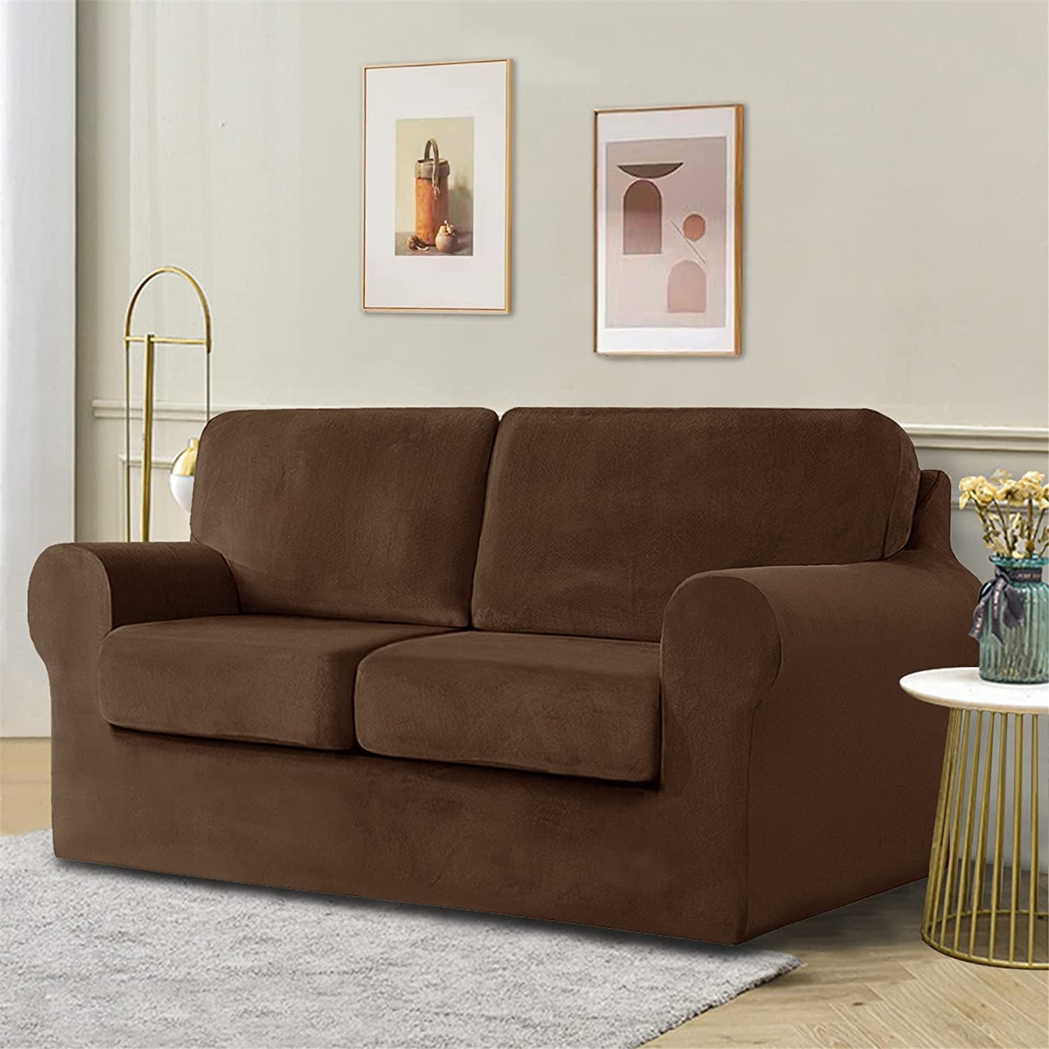 YYHSND 5-Piece Stretch Velvet Sofa Cover Set - 2 Seater Couch Slipcover with Separate Backrests & Elastic Band | Pet & Kid Friendly | Perfect for Living Room, Family Room & Home Decor
