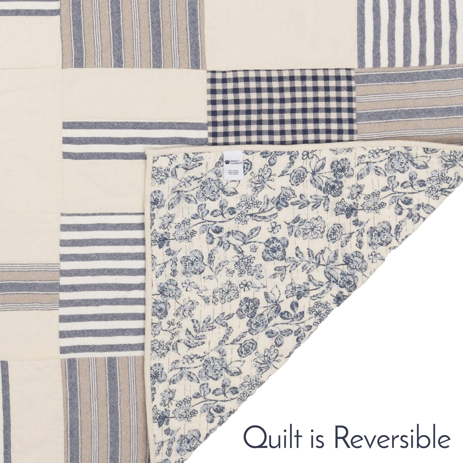 Reversible 100% Cotton Twin Quilt - Patchwork Floral & Gingham Check Design for Boho & Farmhouse Bedrooms | 86x68 Inch | Perfect for Guest Rooms, Dorm Decor & Cozy Bedding