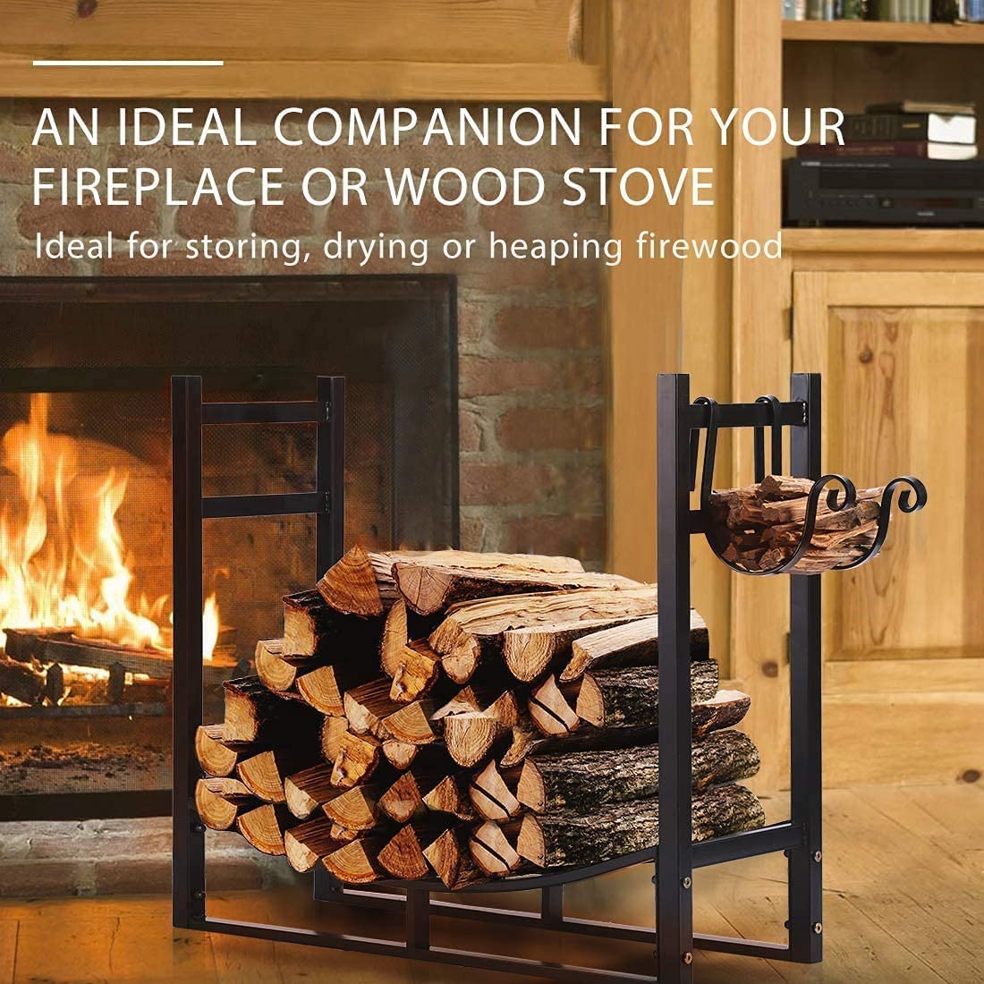 **VIVOHOME 3ft & 4ft Heavy Duty Firewood Storage Log Rack with Kindling Holder & Cover – Indoor/Outdoor Use for Fireplace, Patio, and Camping**
