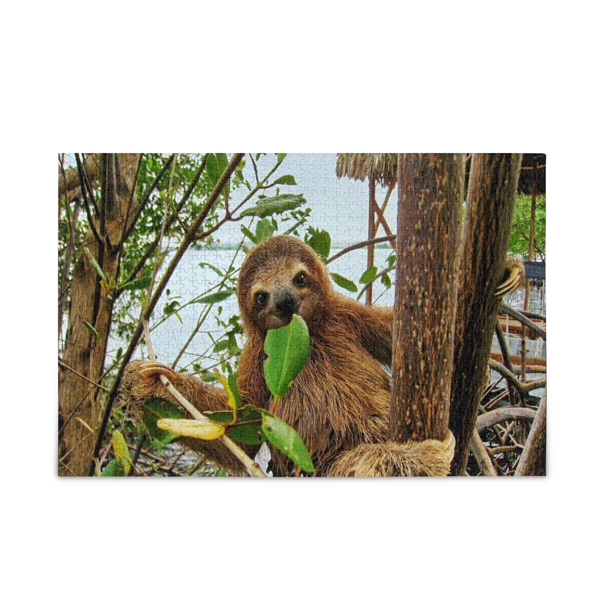500-Piece Smiling Baby Sloth in Mangrove Wooden Jigsaw Puzzle - Fun DIY Family Game for Kids & Adults - Perfect for Family Bonding, Birthday Gifts & Relaxation