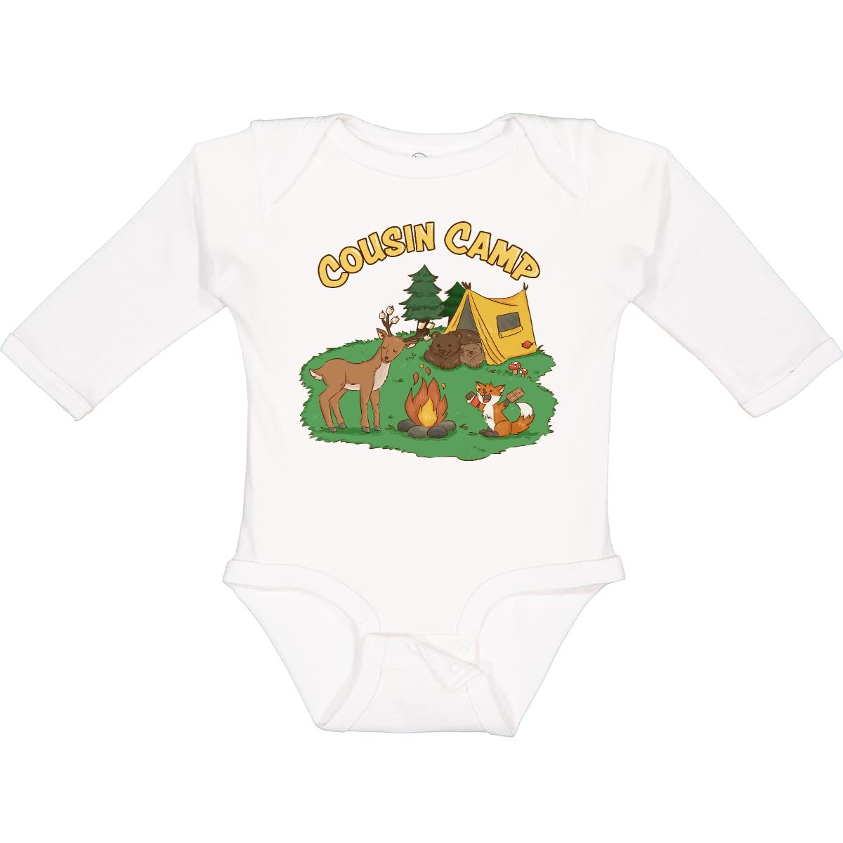 Inktastic Cousin Camp with Camping Animals Long Sleeve Baby Bodysuit - Perfect for Family Reunions, Outdoor Adventures & Cozy Photo Shoots