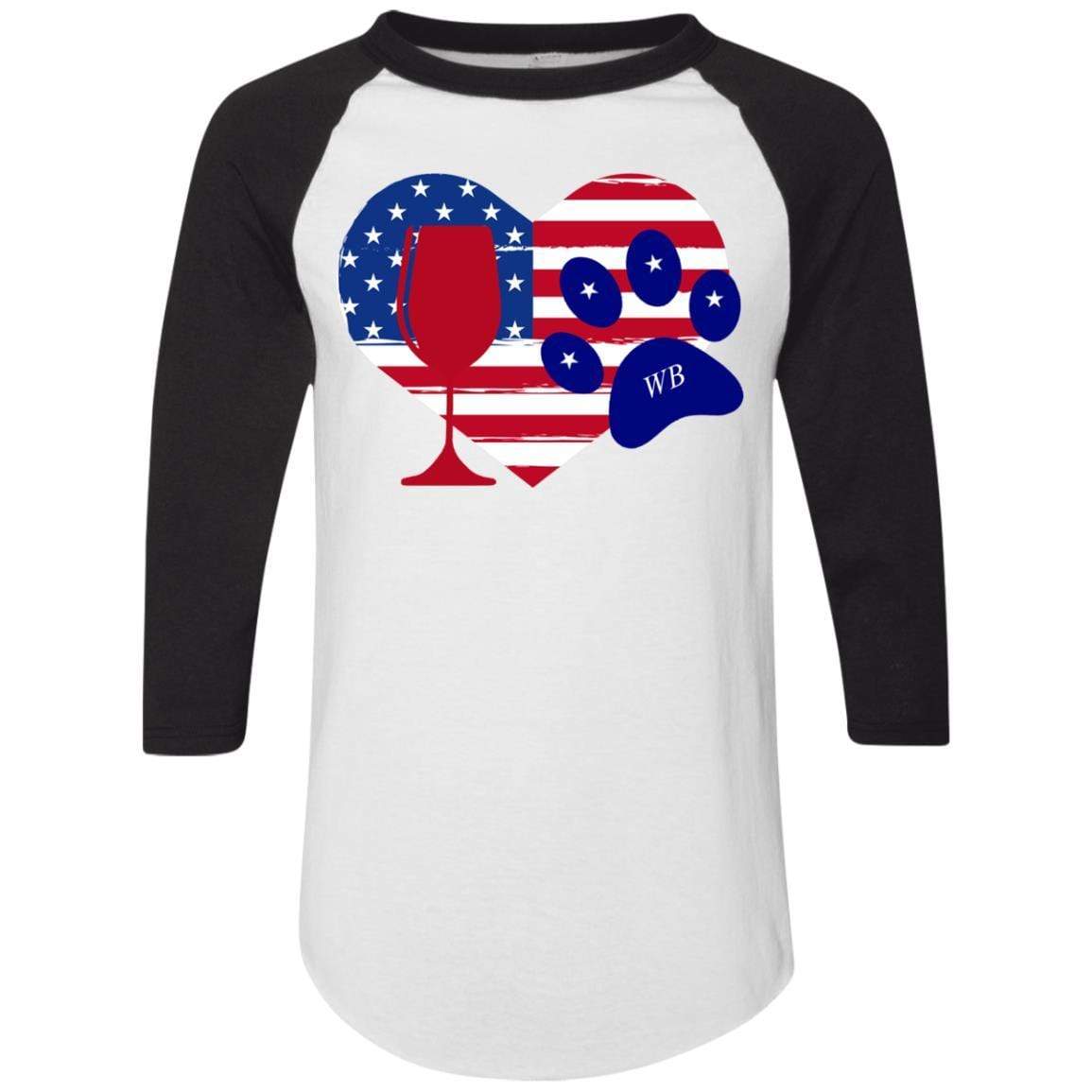 WineyBitches.Co American Wine Paw Heart Colorblock Raglan Jersey - Soft & Stylish Women's Baseball Tee for Casual Wear, Wine Tasting & Pet Lovers
