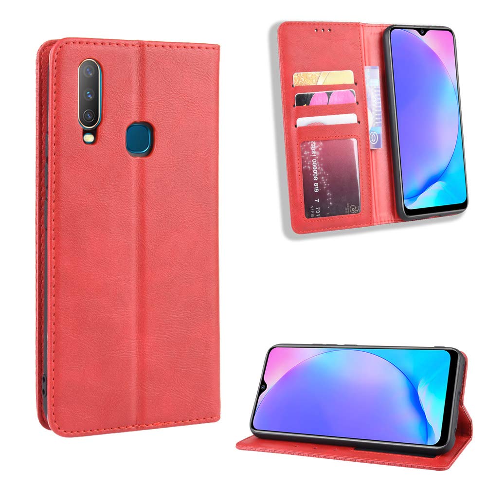 Premium PU Leather Flip Case for Vivo Y15 2019 (1901) - Slim Protective Cover with Card Slots | Perfect for Work, Travel & Daily Use (Red)