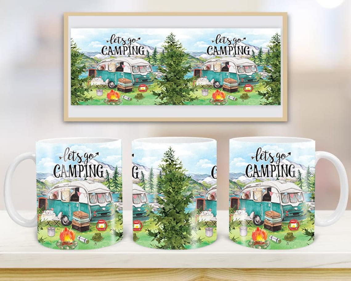 Let's Go Camping Mug - 11oz Insulated Travel Coffee Cup for Outdoor Adventures, Hiking & Road Trips - Perfect for Camping, Picnics & Morning Commutes