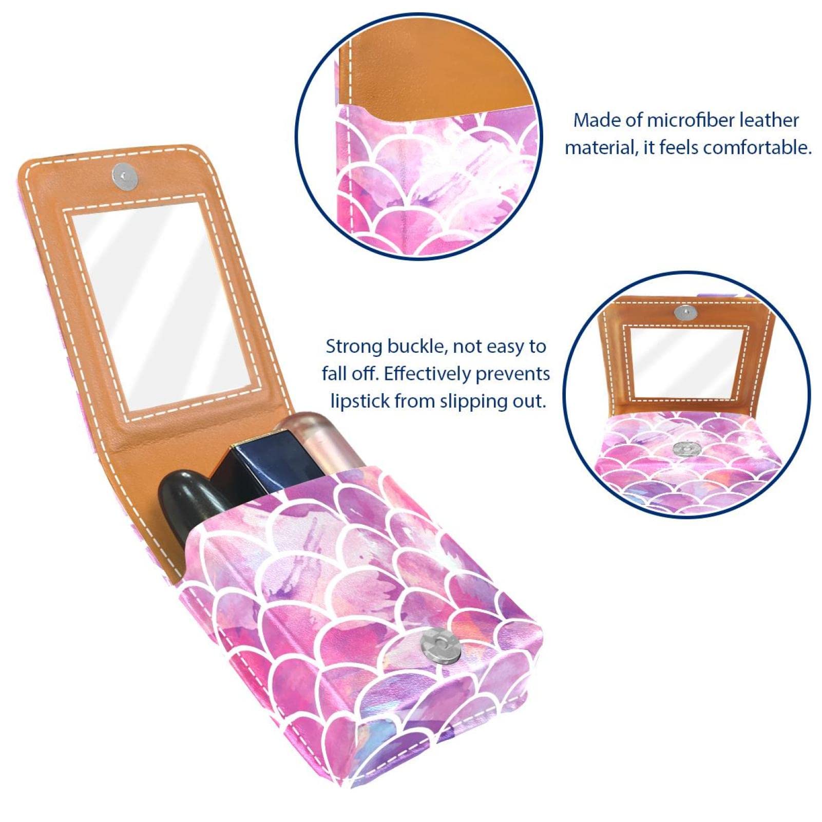 Personalized Lipstick Case - Portable Makeup Bag & Cosmetic Pouch with Mermaid Scales Pattern (Pink) - Perfect for Travel, Daily Use & Gift Giving - Lipstick Holder & Makeup Organizer