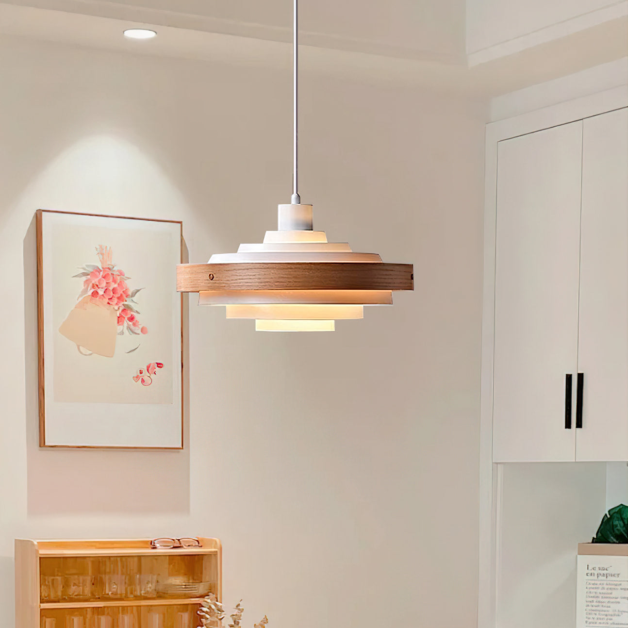 Modern Drum Pendant Light - Sleek Contemporary Ceiling Fixture for Dining Room, Bedroom & Living Room Lighting Decor